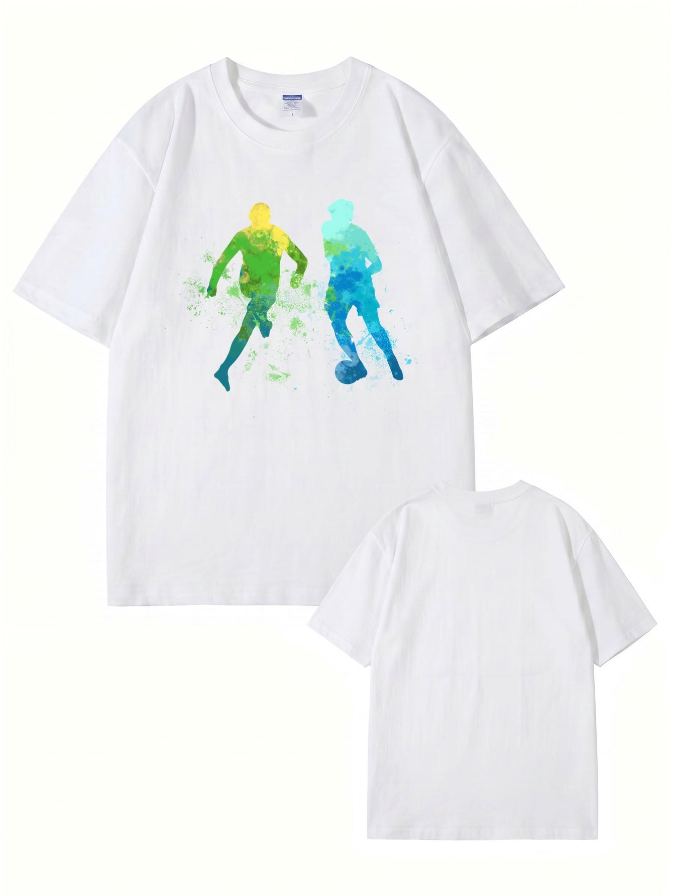 Watercolor Soccer Players Graphic Print Men's Premium Cotton T-Shirt