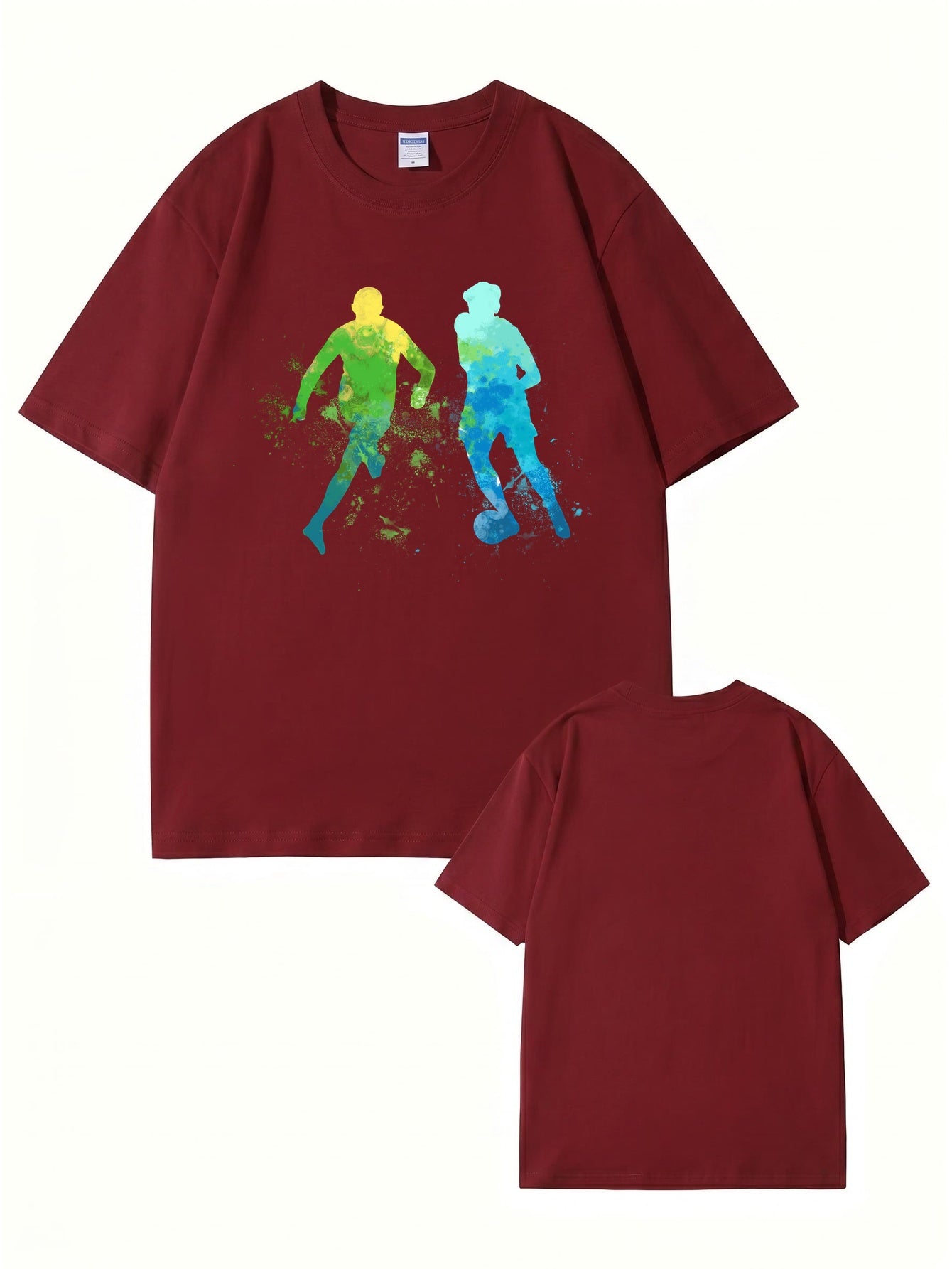 Watercolor Soccer Players Graphic Print Men's Premium Cotton T-Shirt