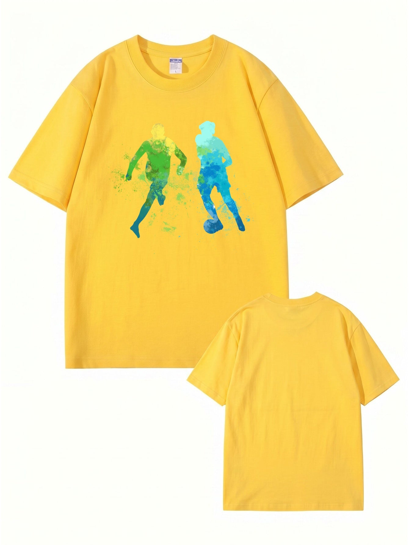 Watercolor Soccer Players Graphic Print Men's Premium Cotton T-Shirt