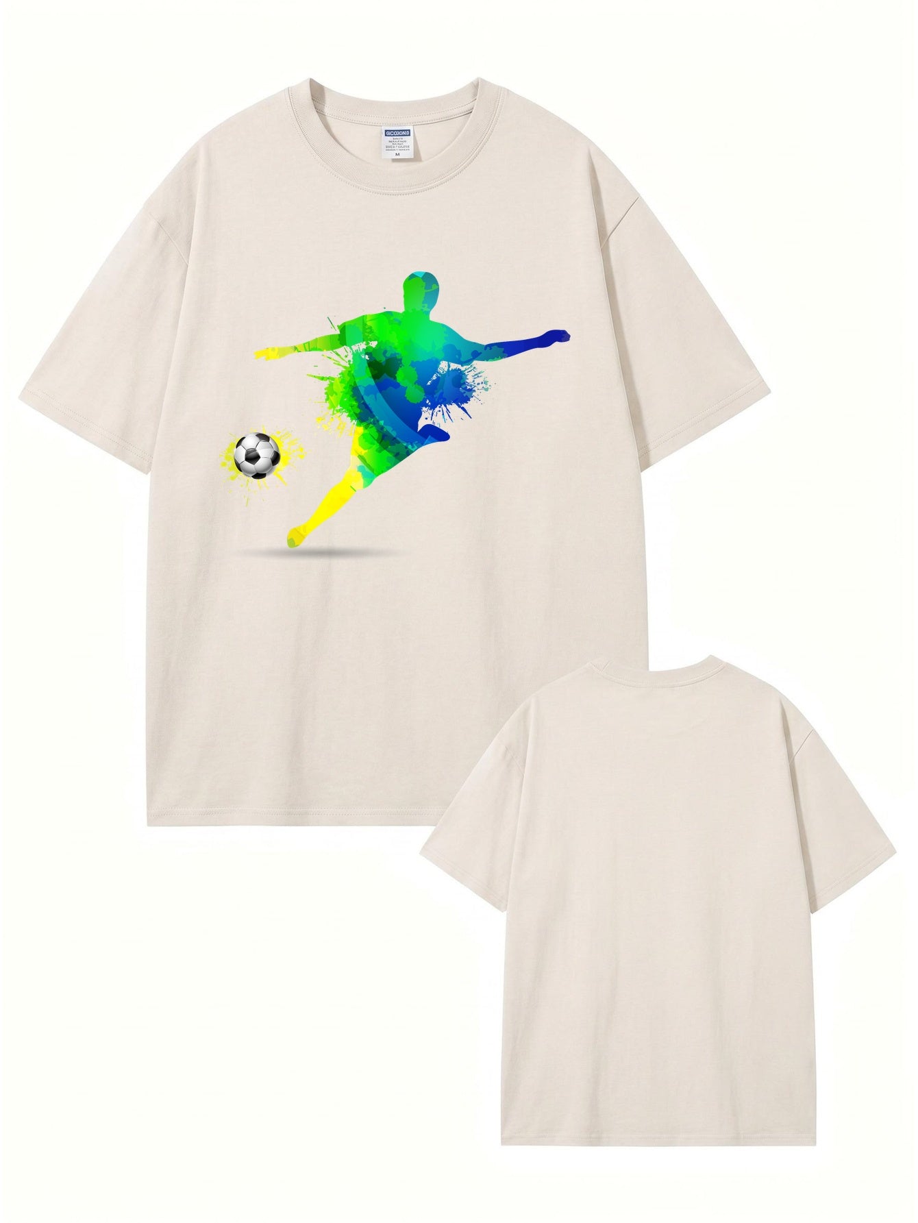 Vintage Washed Oversized T-Shirt with Colorful Soccer Player Graphic Print