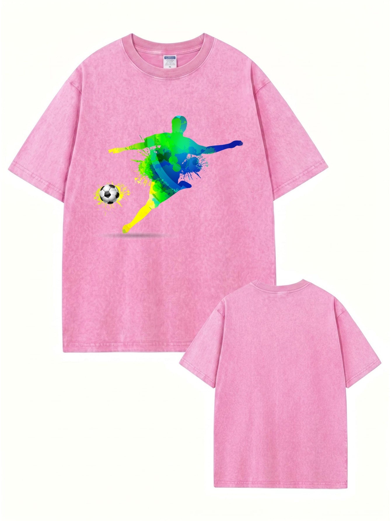 Vintage Washed Oversized T-Shirt with Colorful Soccer Player Graphic Print