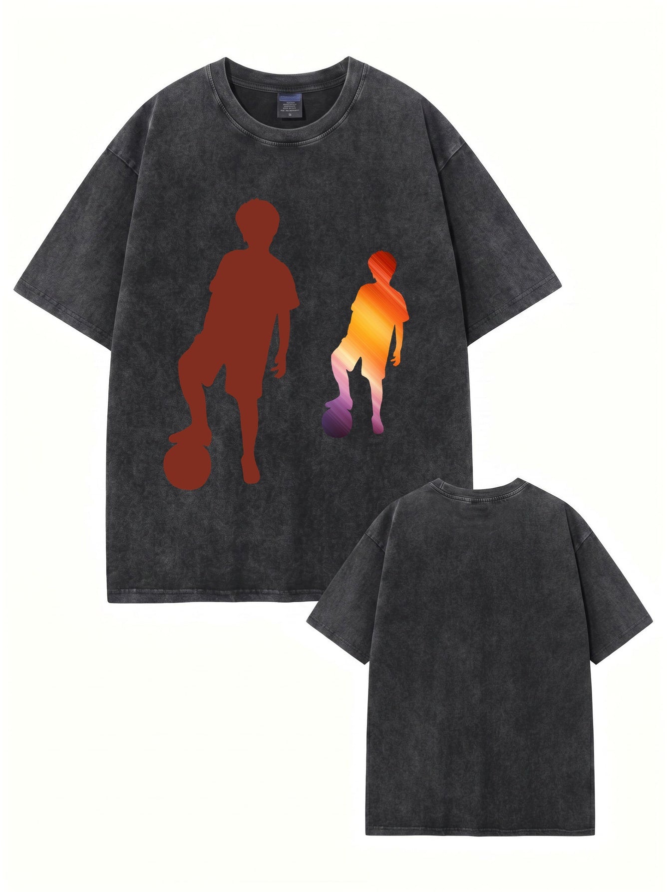 Vintage Washed Cotton Graphic T-Shirt | Soccer Player Silhouette Print