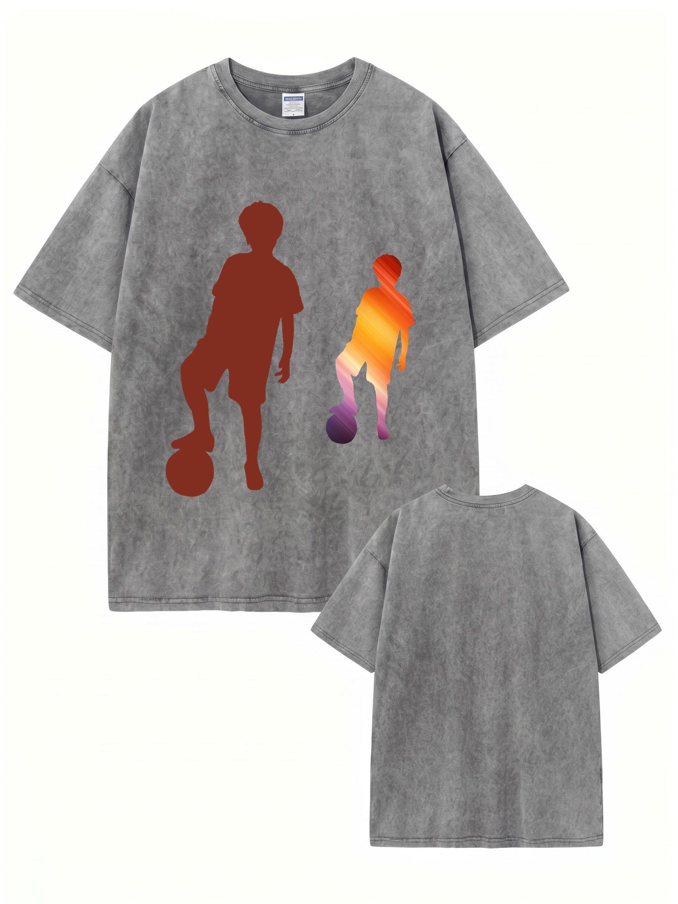 Vintage Washed Cotton Graphic T-Shirt | Soccer Player Silhouette Print