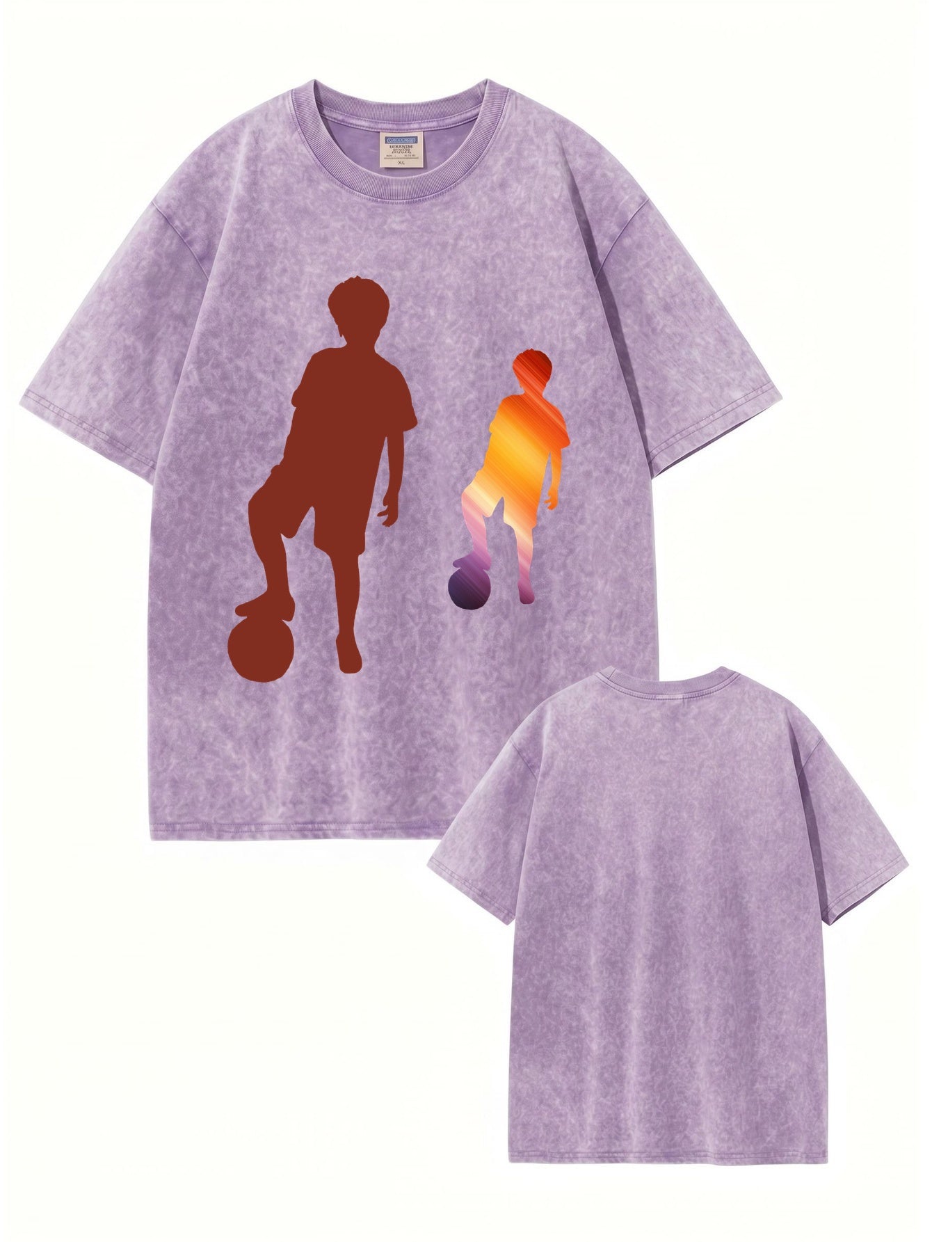 Vintage Washed Cotton Graphic T-Shirt | Soccer Player Silhouette Print