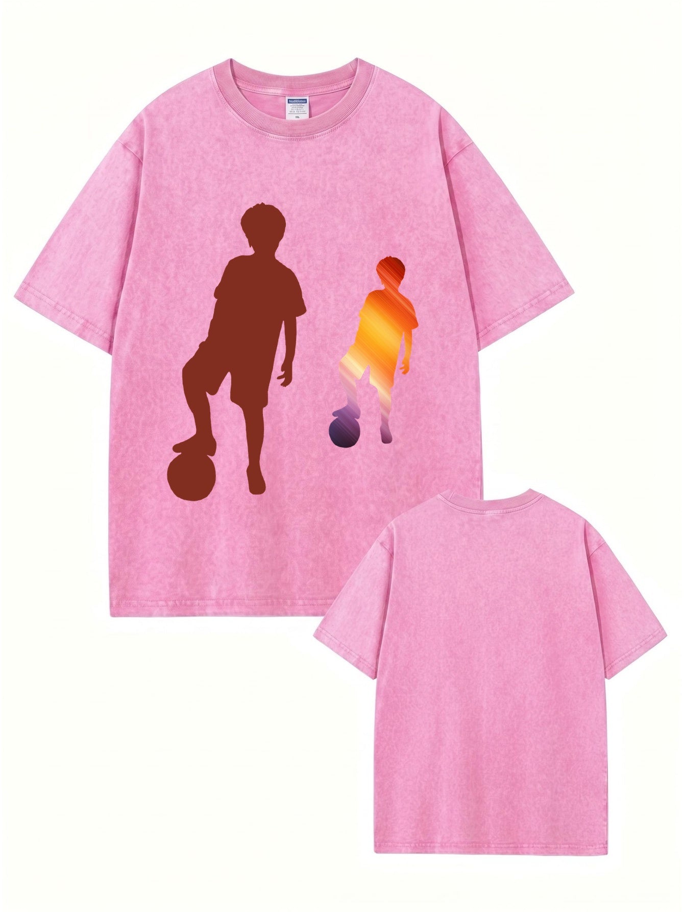 Vintage Washed Cotton Graphic T-Shirt | Soccer Player Silhouette Print