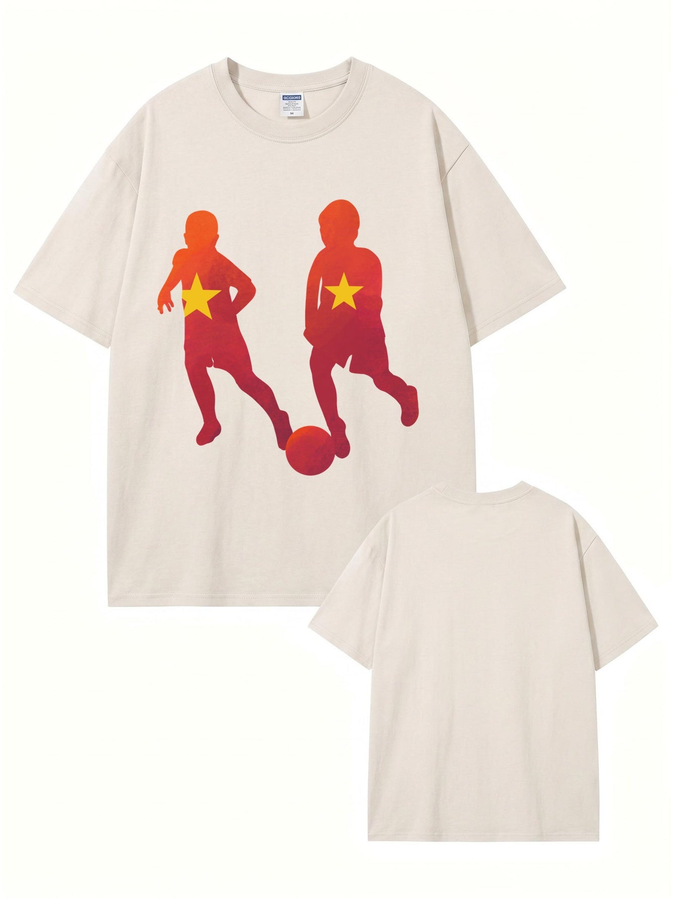 Vintage Washed Cotton T-Shirt with Soccer Kids Graphic Print