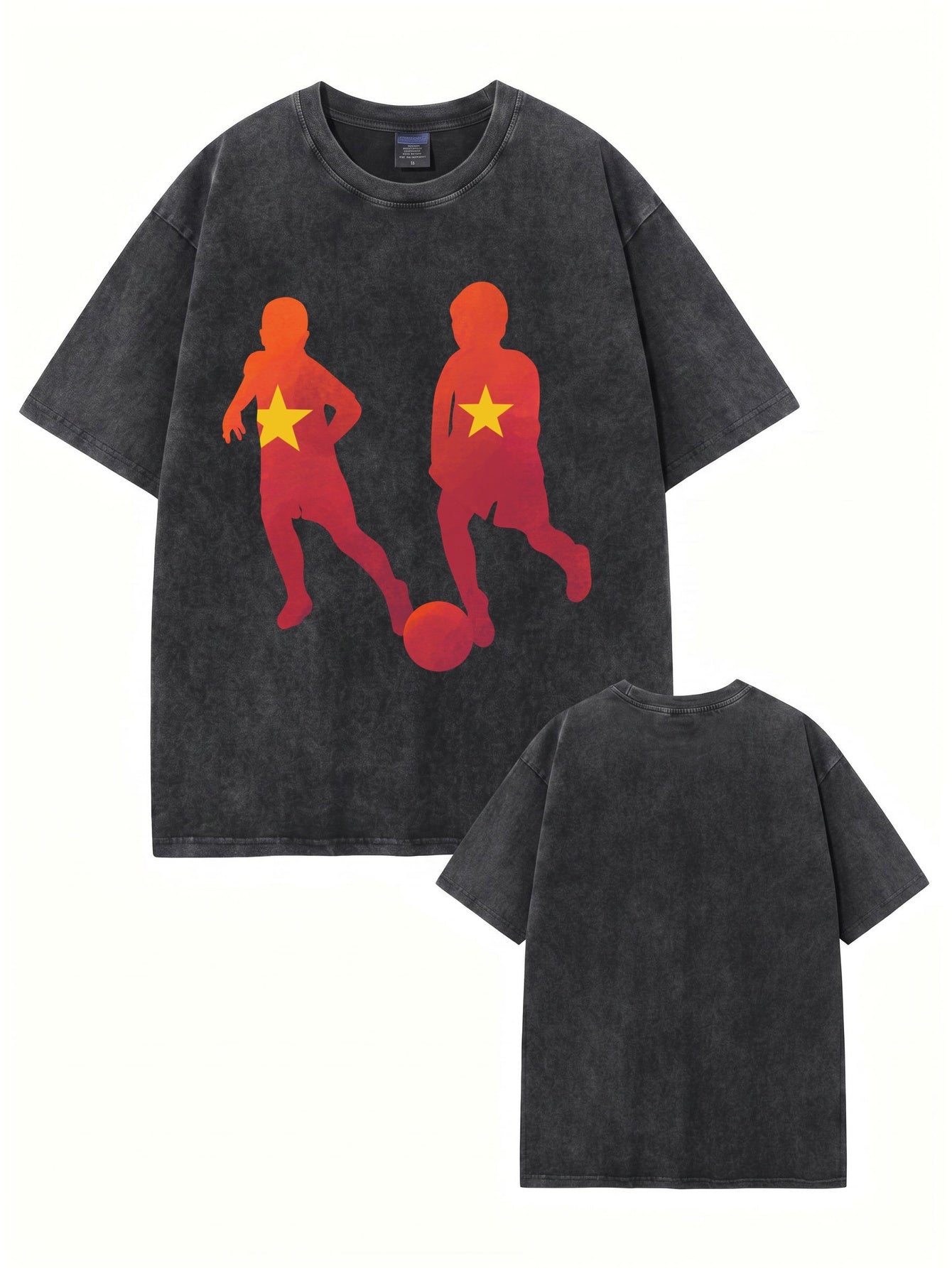 Vintage Washed Cotton T-Shirt with Soccer Kids Graphic Print