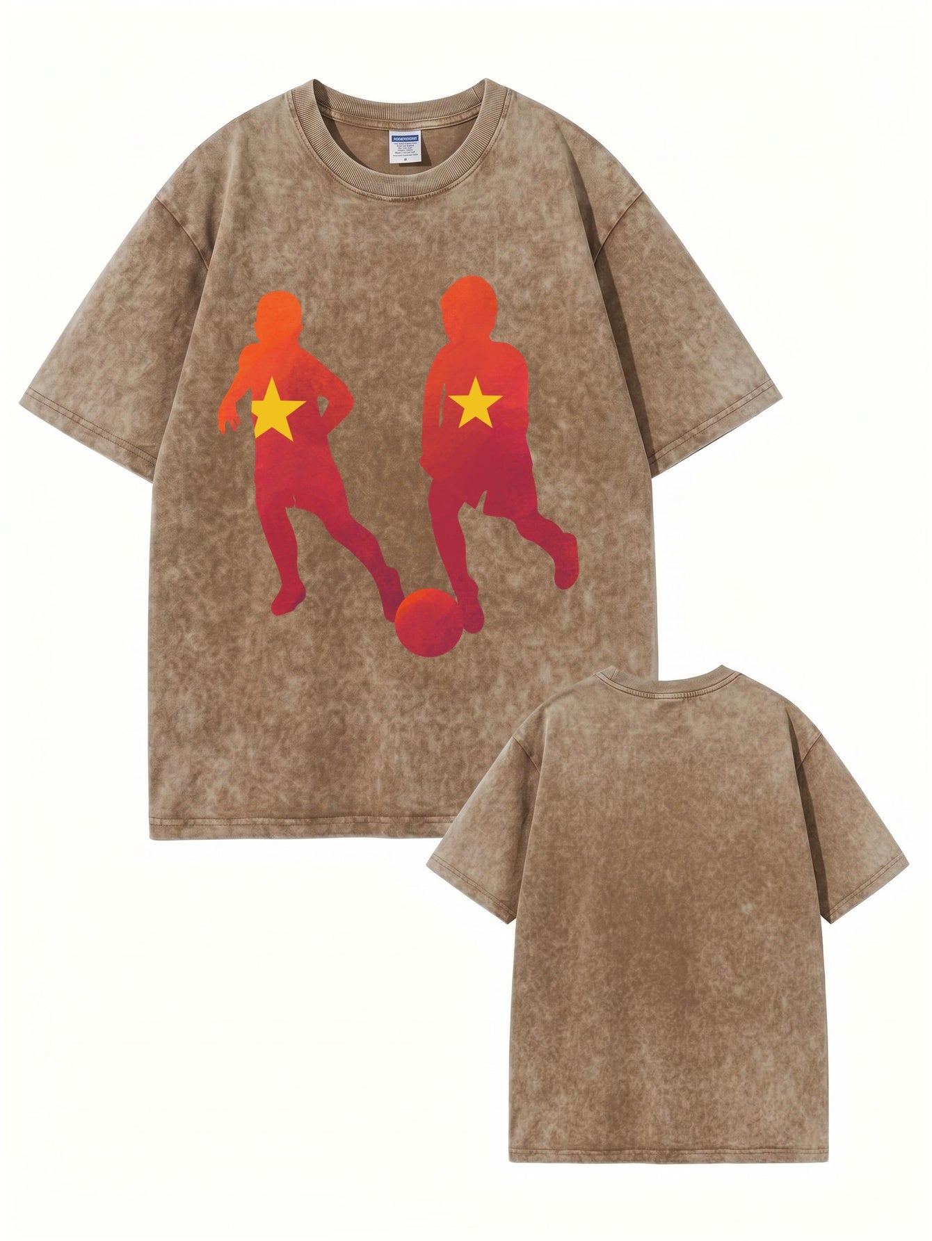 Vintage Washed Cotton T-Shirt with Soccer Kids Graphic Print