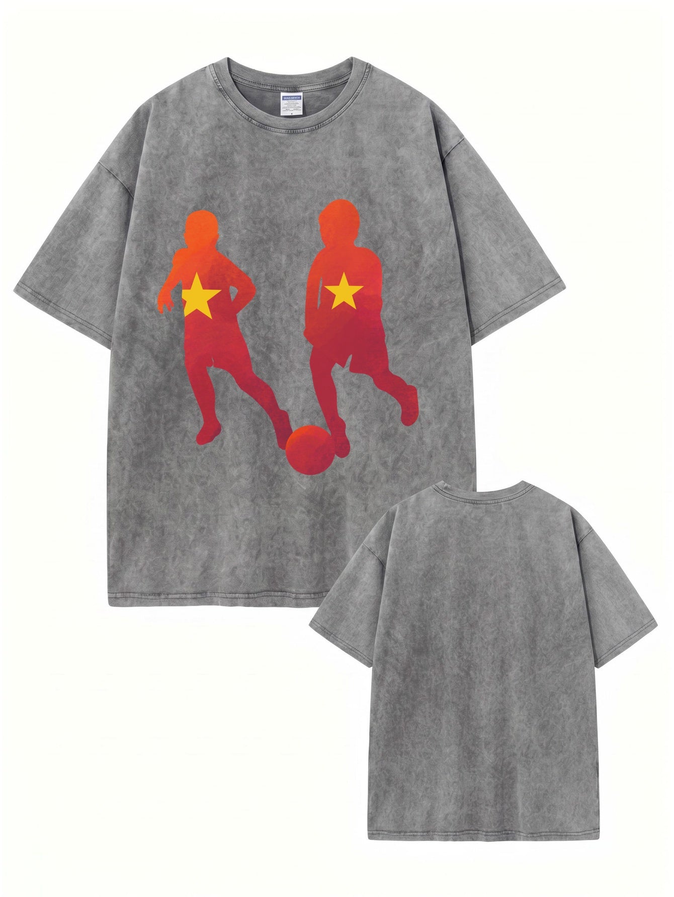 Vintage Washed Cotton T-Shirt with Soccer Kids Graphic Print