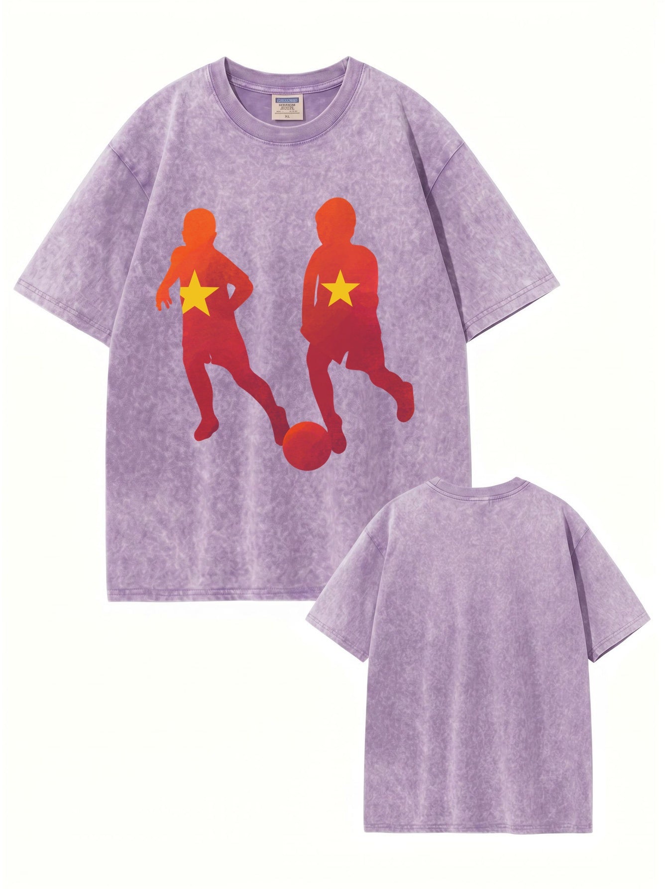 Vintage Washed Cotton T-Shirt with Soccer Kids Graphic Print