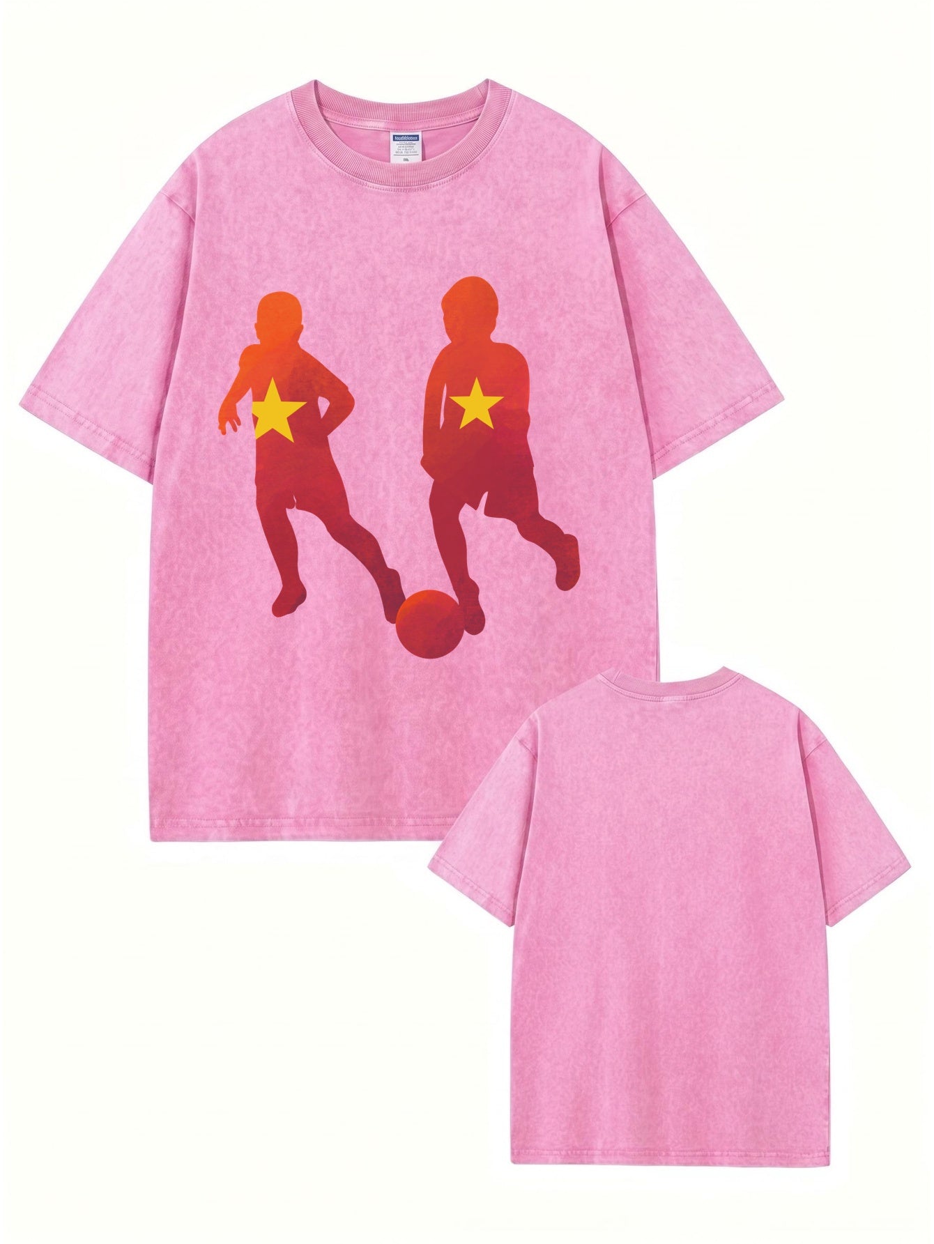 Vintage Washed Cotton T-Shirt with Soccer Kids Graphic Print
