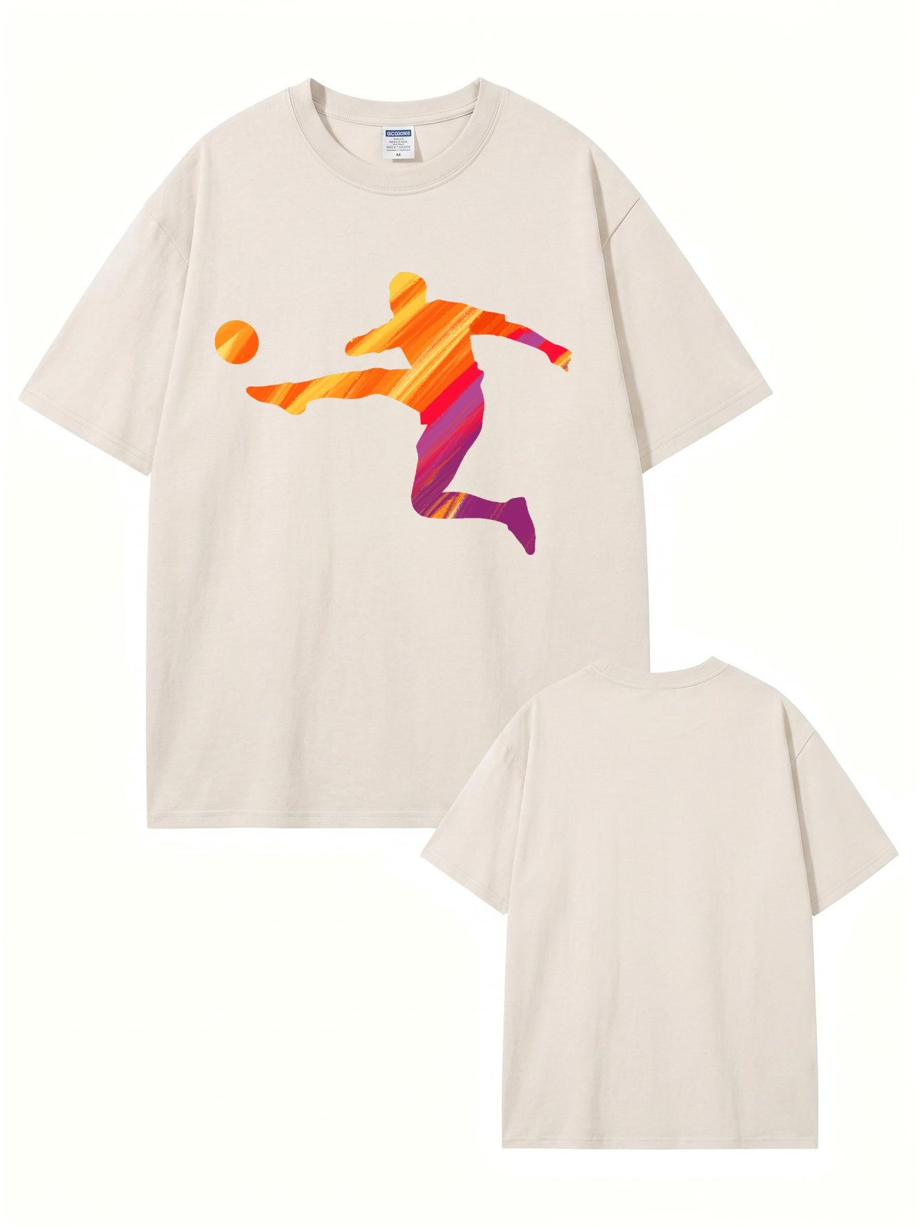 Vintage Washed Cotton T-Shirt with Artistic Soccer Player Graphic