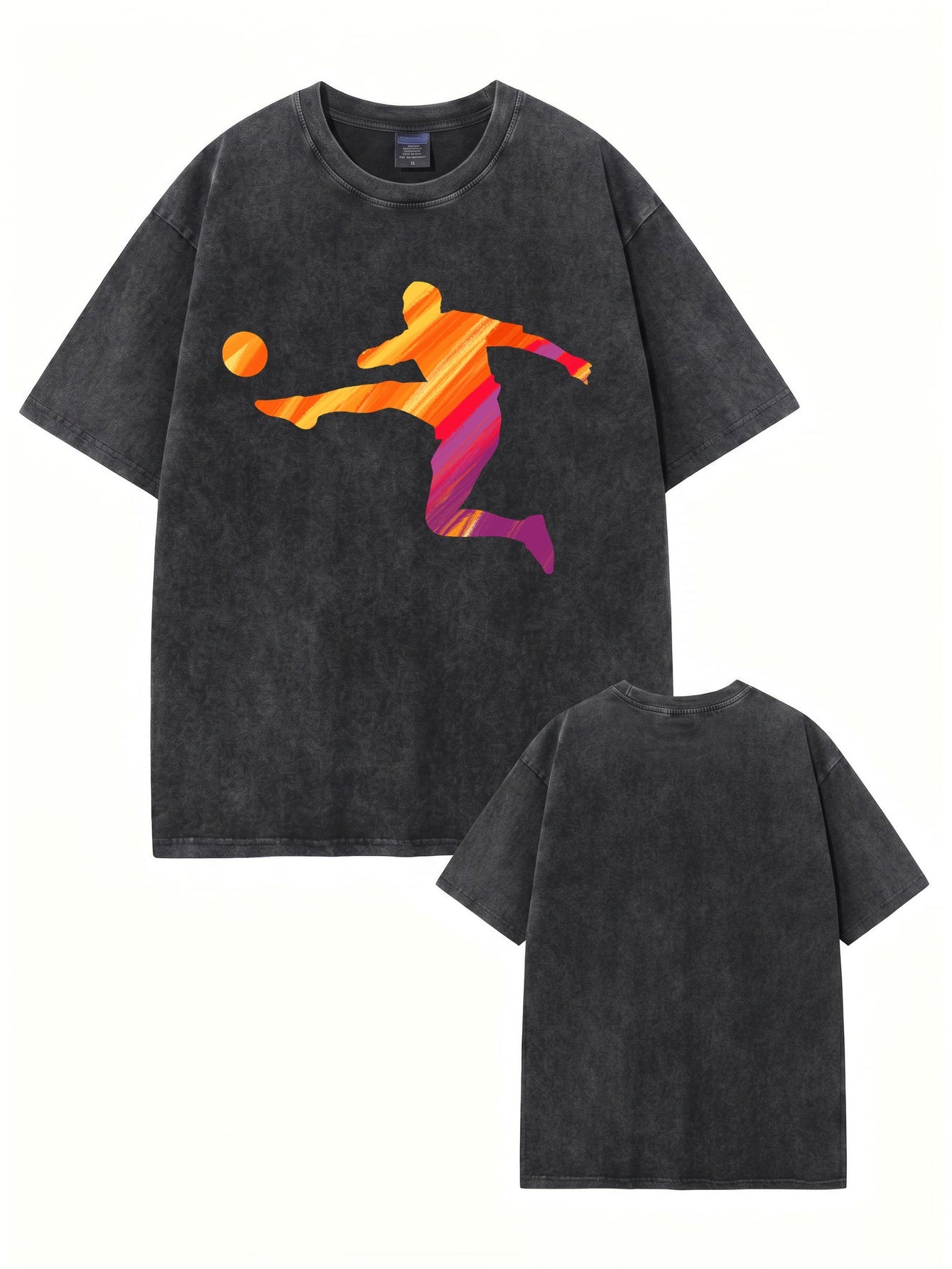 Vintage Washed Cotton T-Shirt with Artistic Soccer Player Graphic