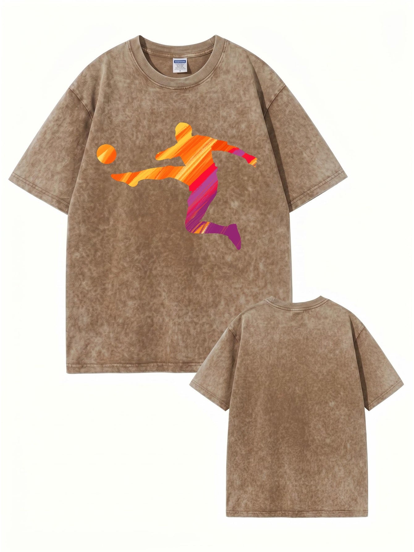 Vintage Washed Cotton T-Shirt with Artistic Soccer Player Graphic