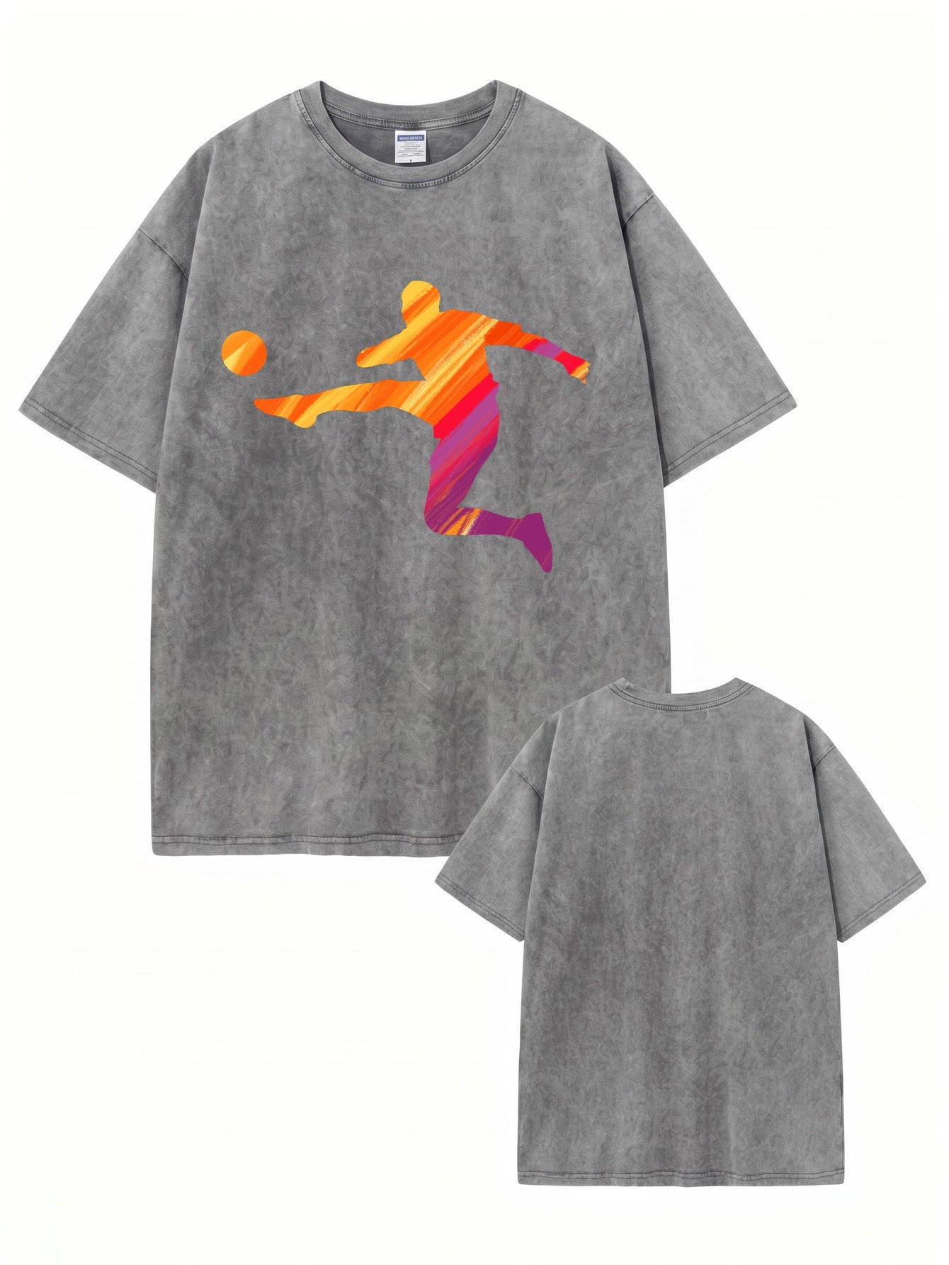 Vintage Washed Cotton T-Shirt with Artistic Soccer Player Graphic