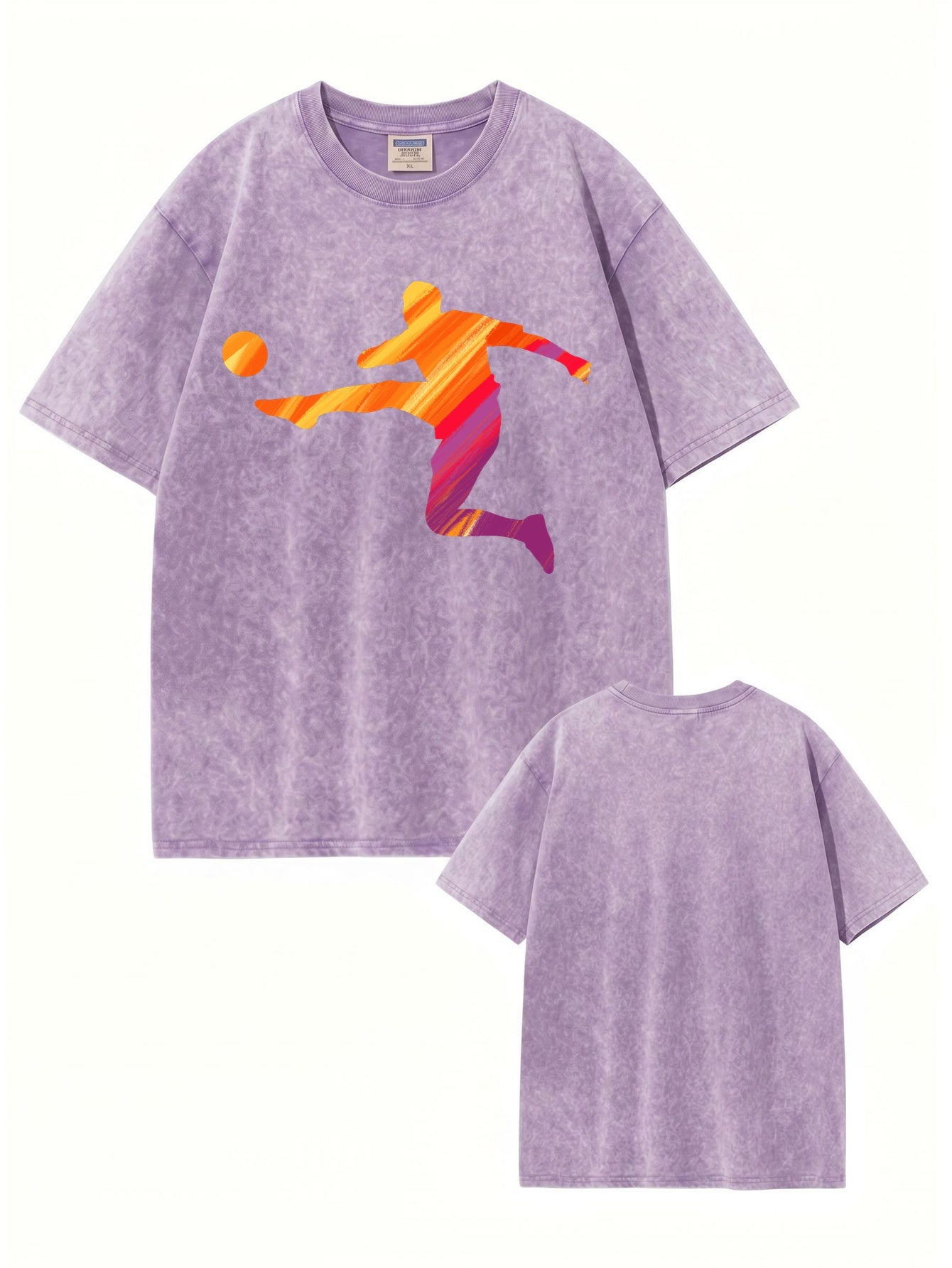 Vintage Washed Cotton T-Shirt with Artistic Soccer Player Graphic