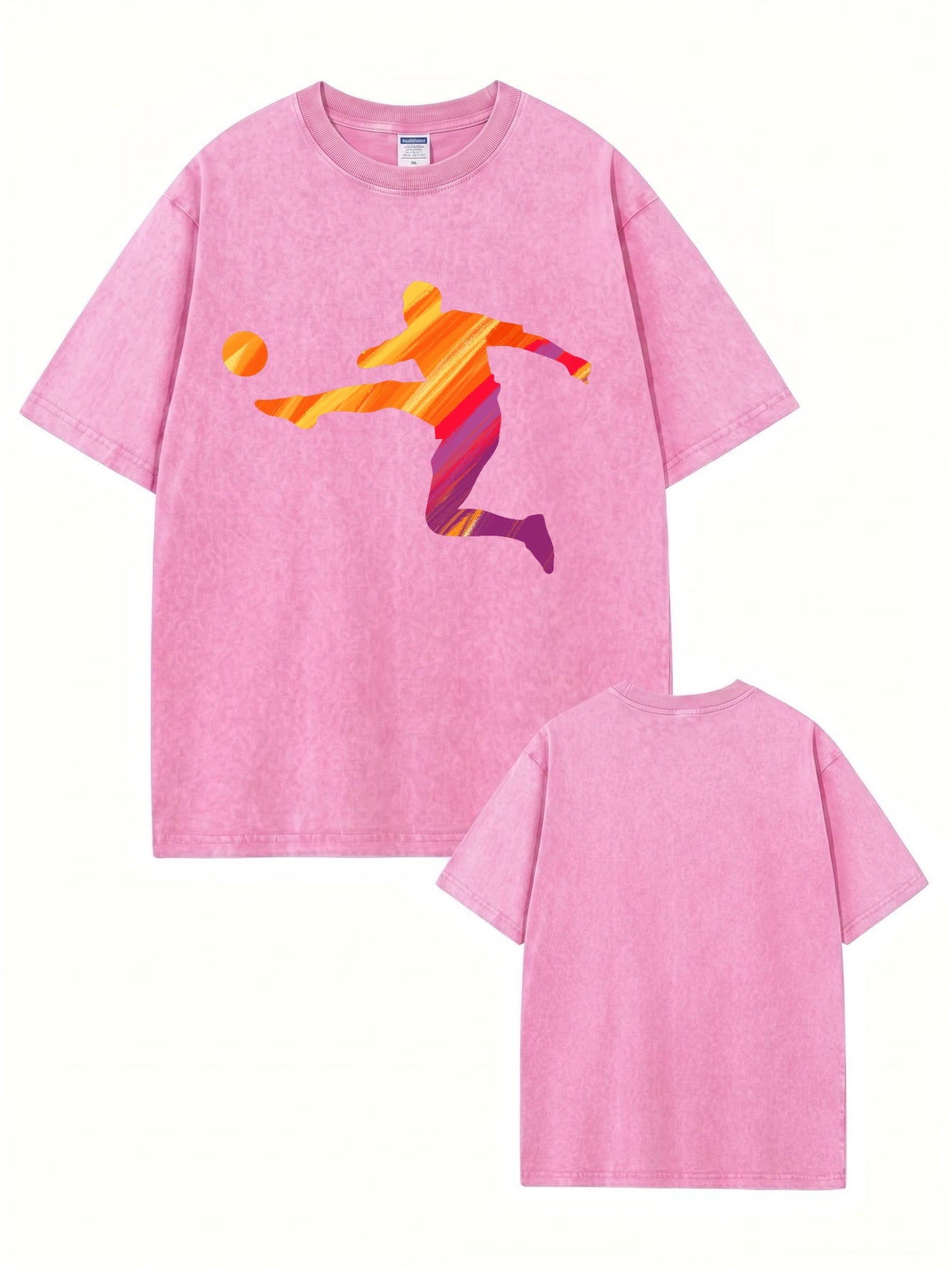 Vintage Washed Cotton T-Shirt with Artistic Soccer Player Graphic