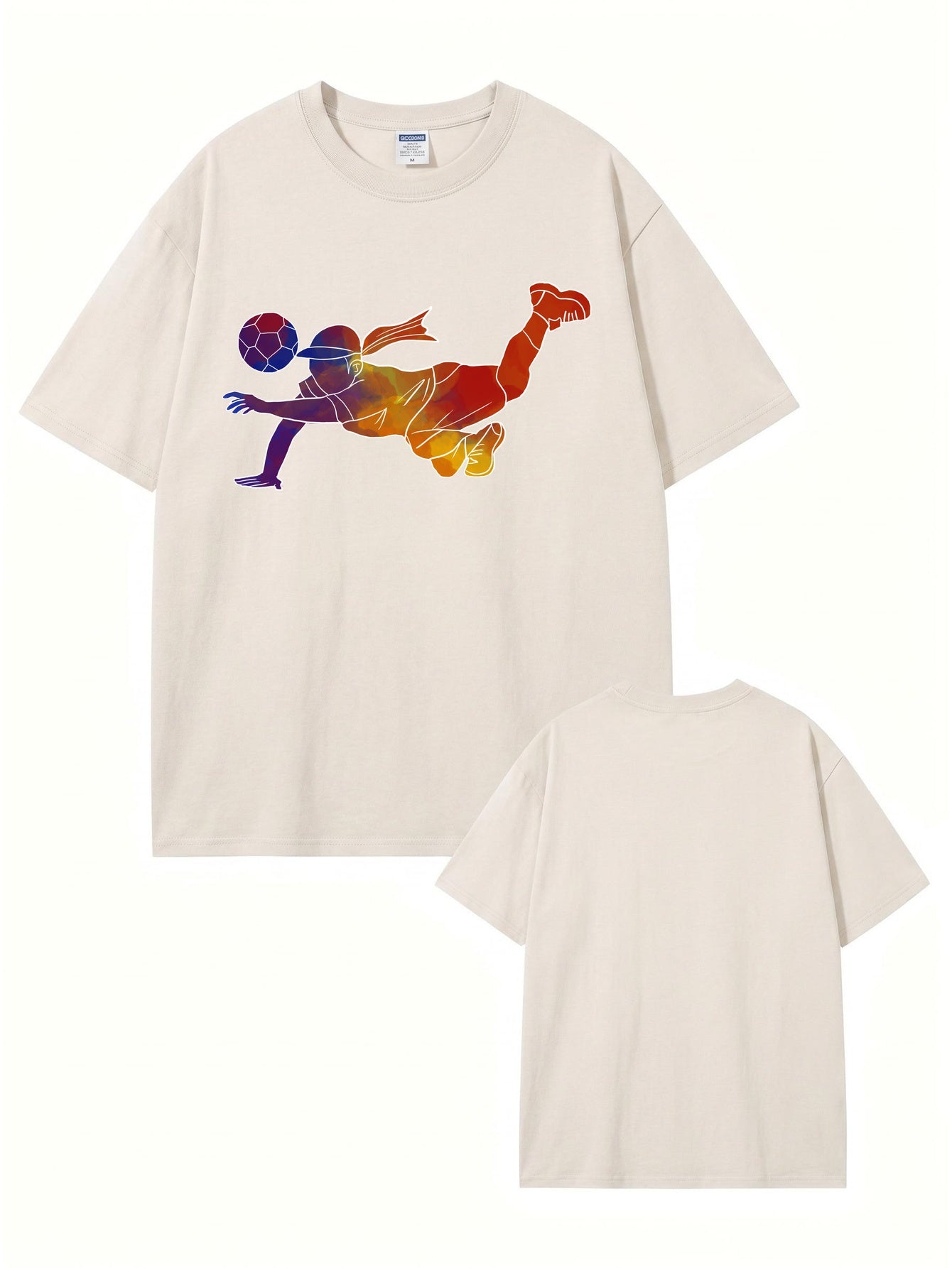 Vintage Washed Oversized T-Shirt with Colorful Soccer Player Print