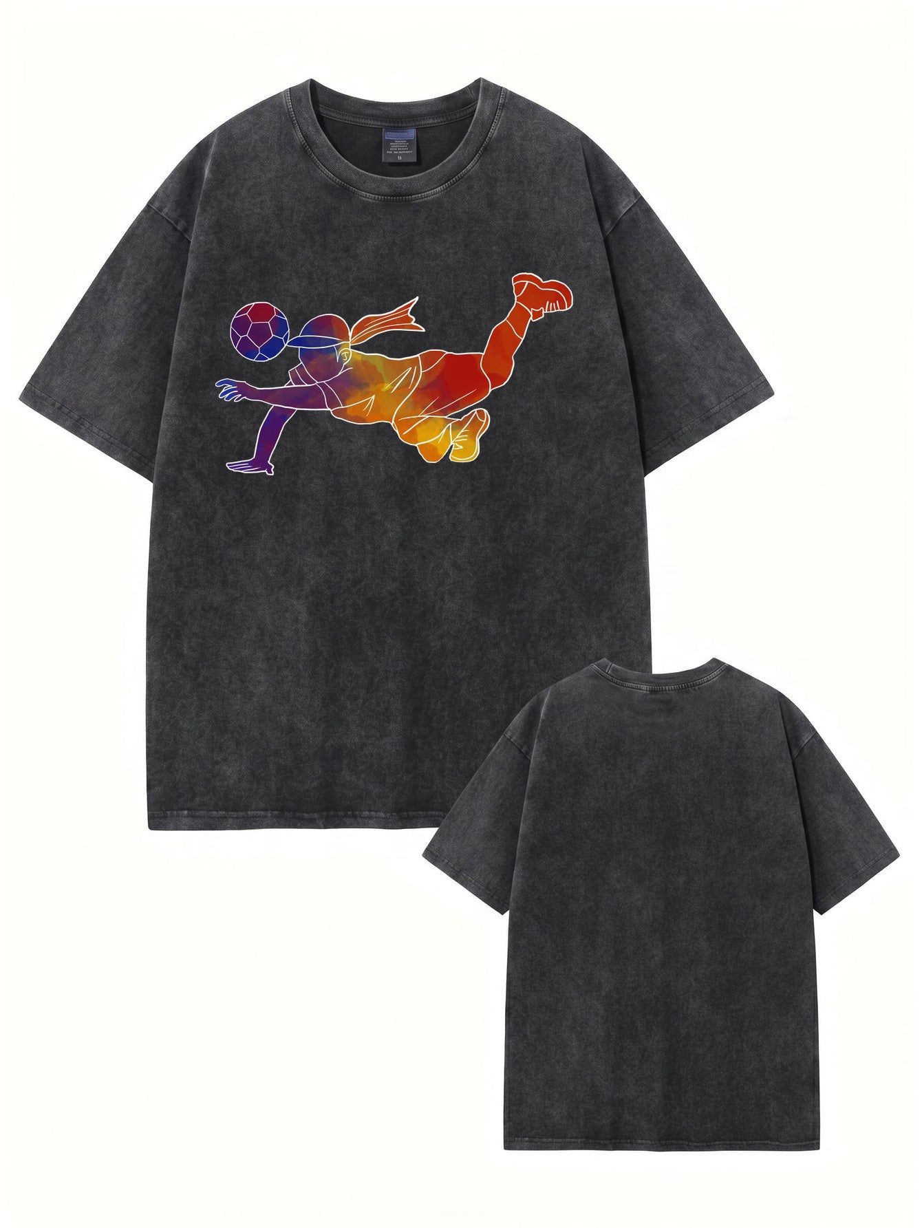 Vintage Washed Oversized T-Shirt with Colorful Soccer Player Print