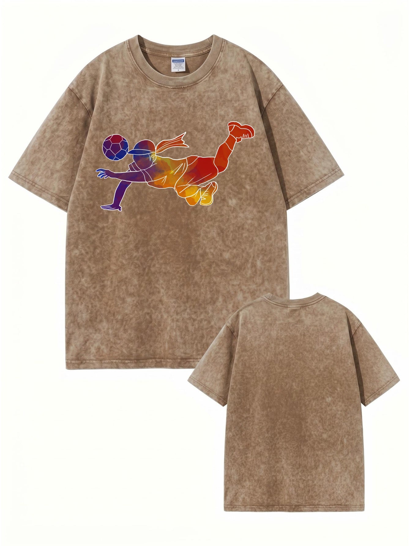 Vintage Washed Oversized T-Shirt with Colorful Soccer Player Print