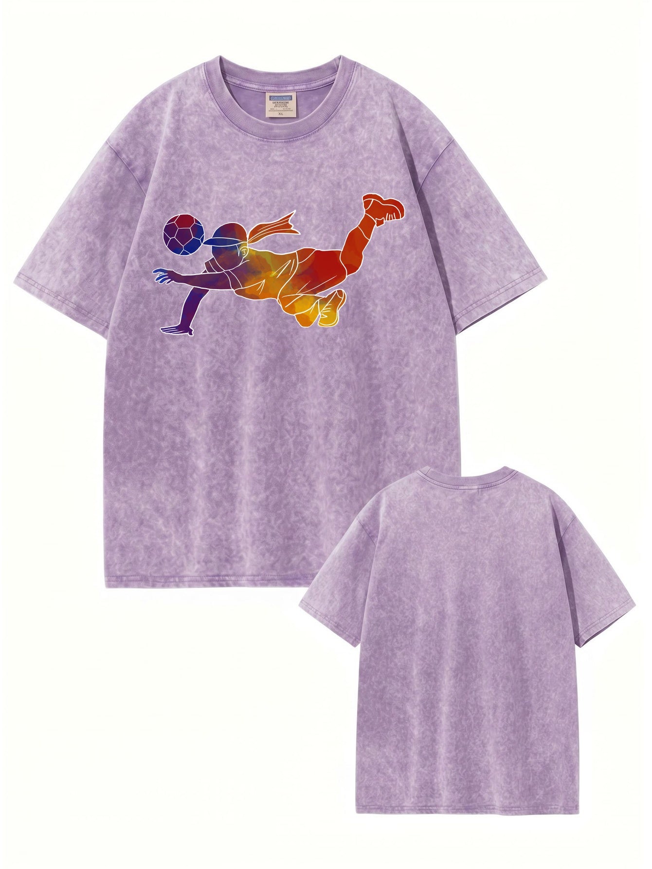 Vintage Washed Oversized T-Shirt with Colorful Soccer Player Print