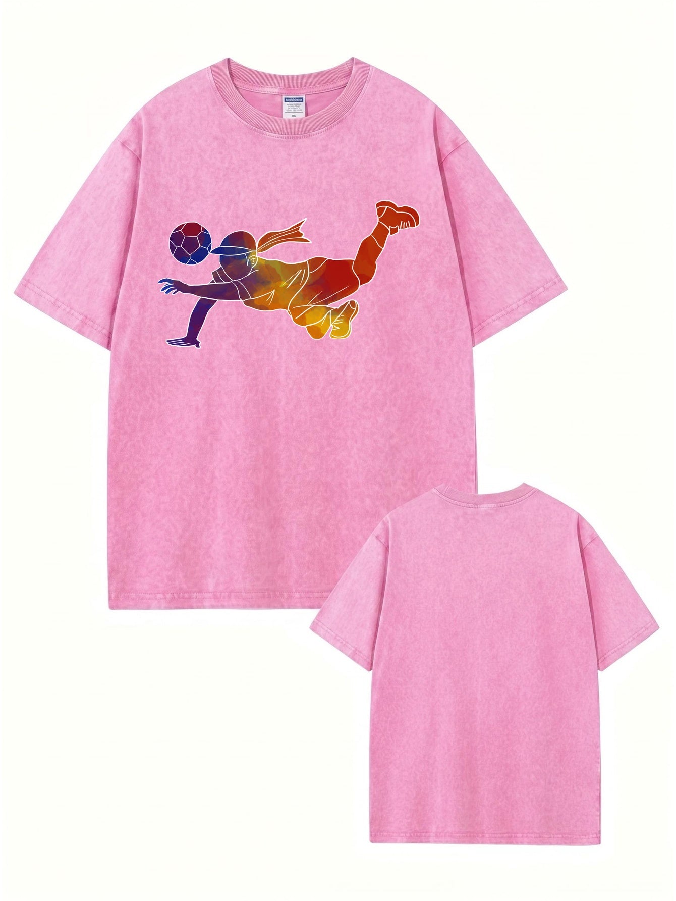 Vintage Washed Oversized T-Shirt with Colorful Soccer Player Print