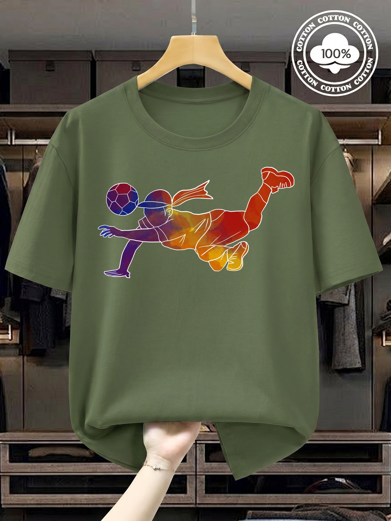 Women's Soccer Player Artistic Watercolor Print 100% Cotton T-Shirt