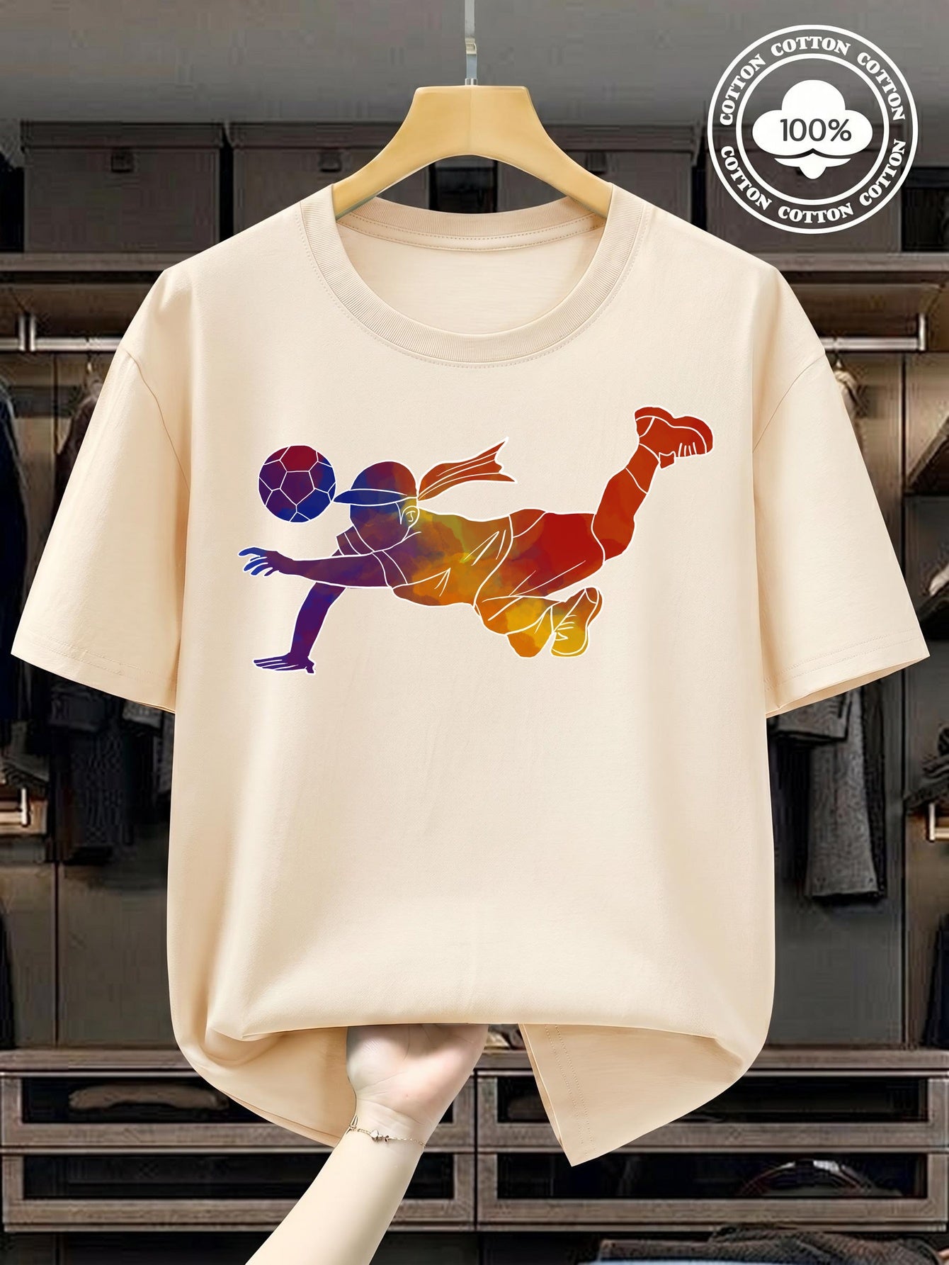 Women's Soccer Player Artistic Watercolor Print 100% Cotton T-Shirt