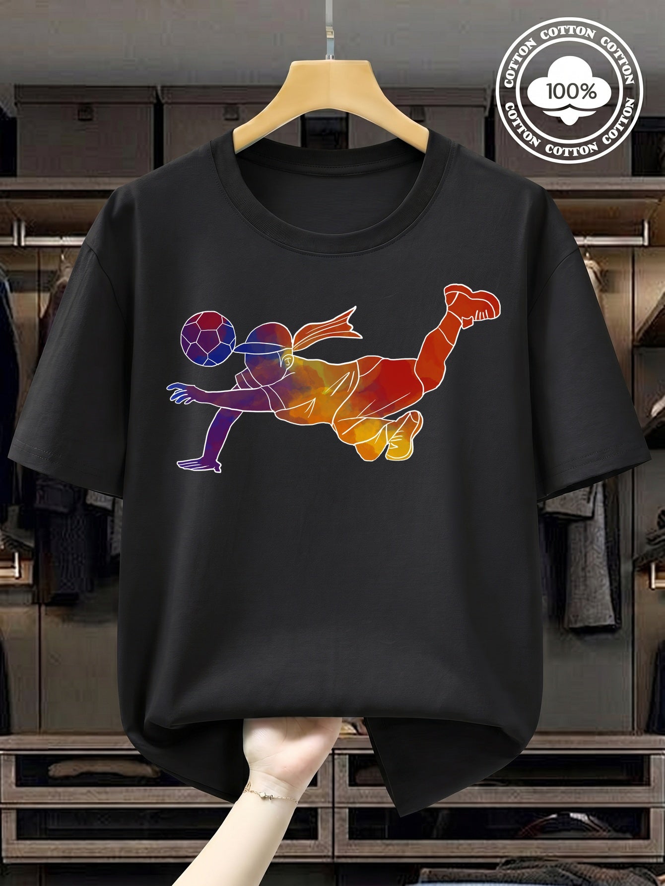 Women's Soccer Player Artistic Watercolor Print 100% Cotton T-Shirt