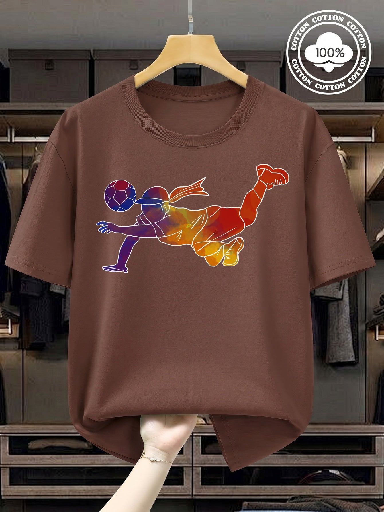 Women's Soccer Player Artistic Watercolor Print 100% Cotton T-Shirt