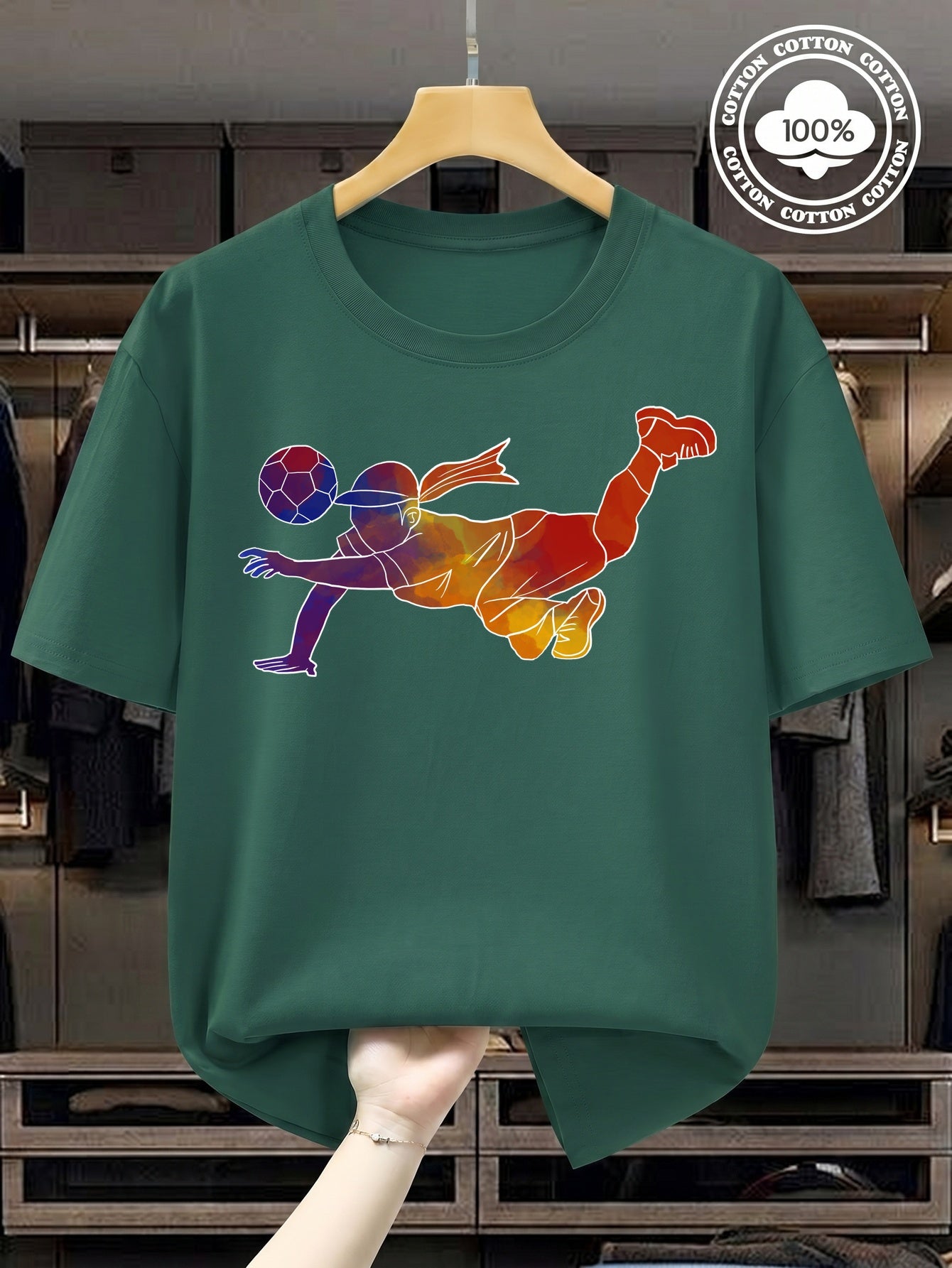 Women's Soccer Player Artistic Watercolor Print 100% Cotton T-Shirt
