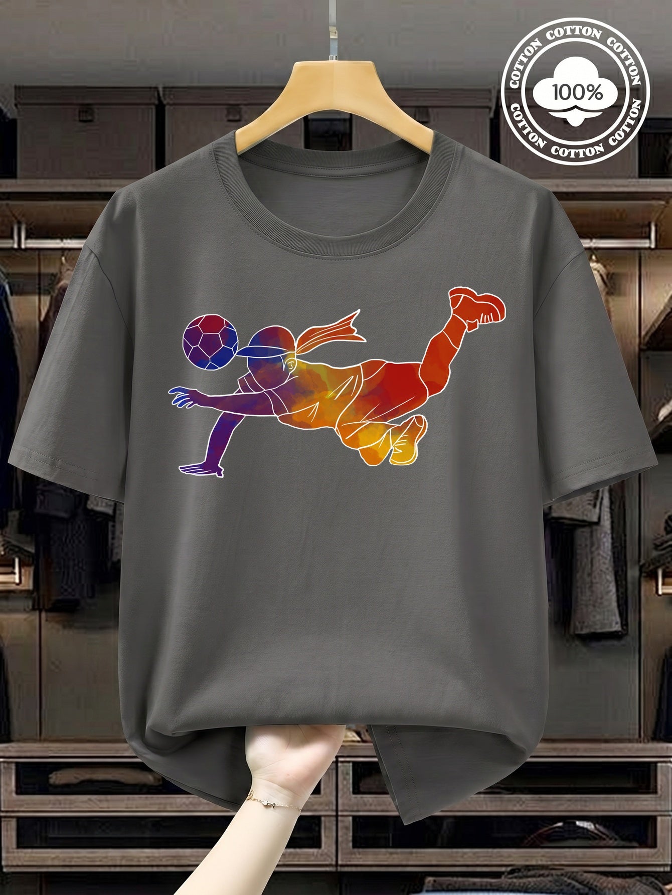 Women's Soccer Player Artistic Watercolor Print 100% Cotton T-Shirt