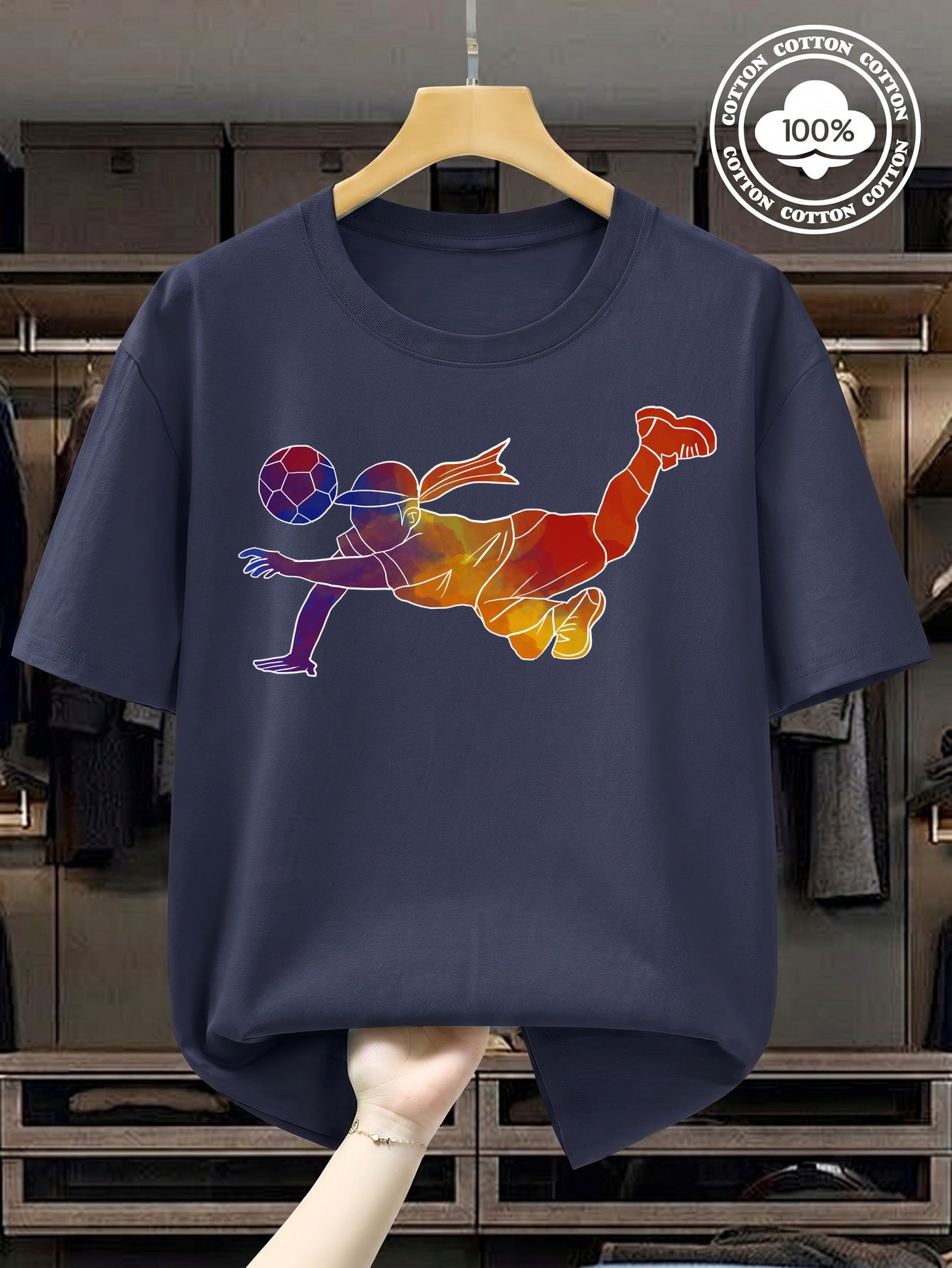 Women's Soccer Player Artistic Watercolor Print 100% Cotton T-Shirt