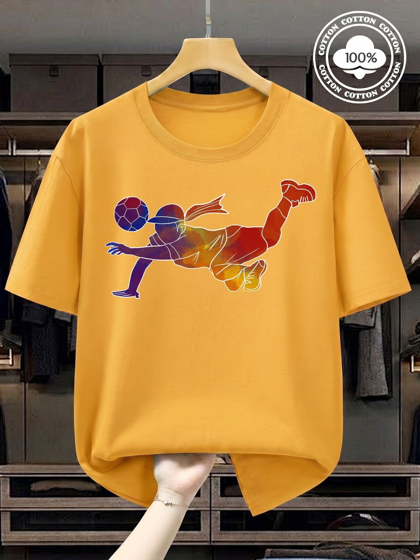 Women's Soccer Player Artistic Watercolor Print 100% Cotton T-Shirt