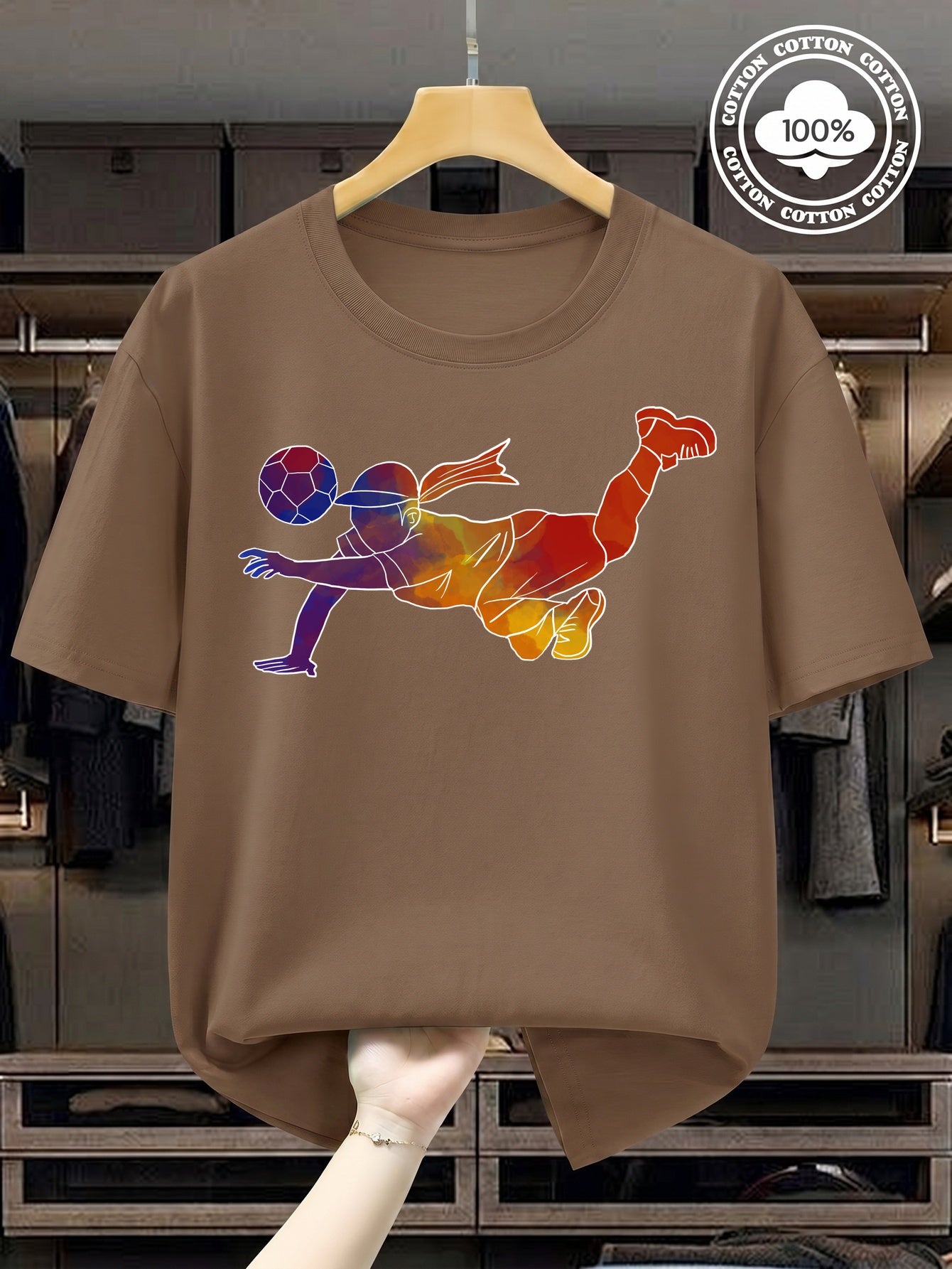 Women's Soccer Player Artistic Watercolor Print 100% Cotton T-Shirt
