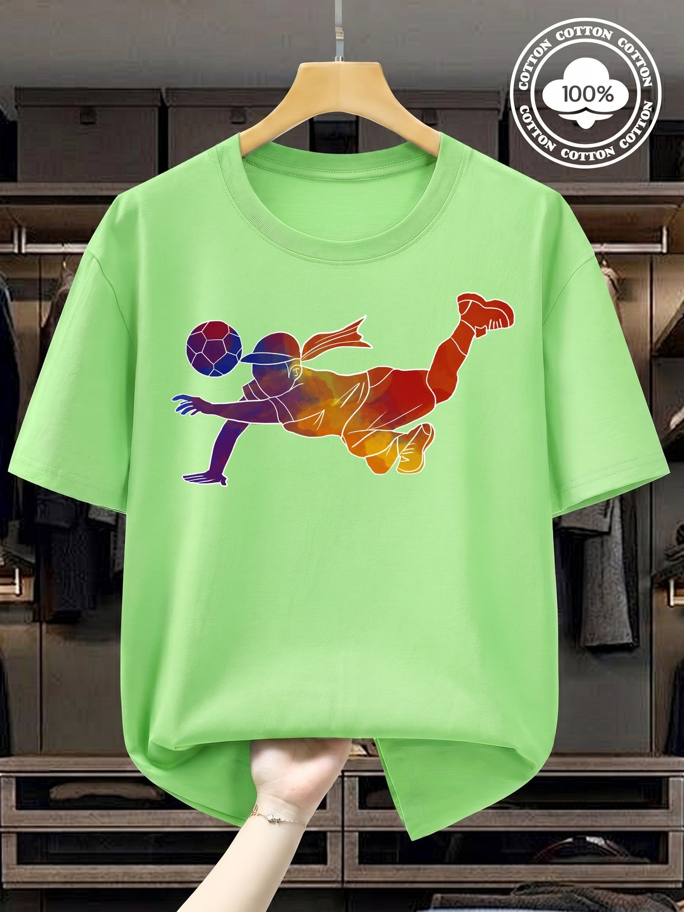 Women's Soccer Player Artistic Watercolor Print 100% Cotton T-Shirt