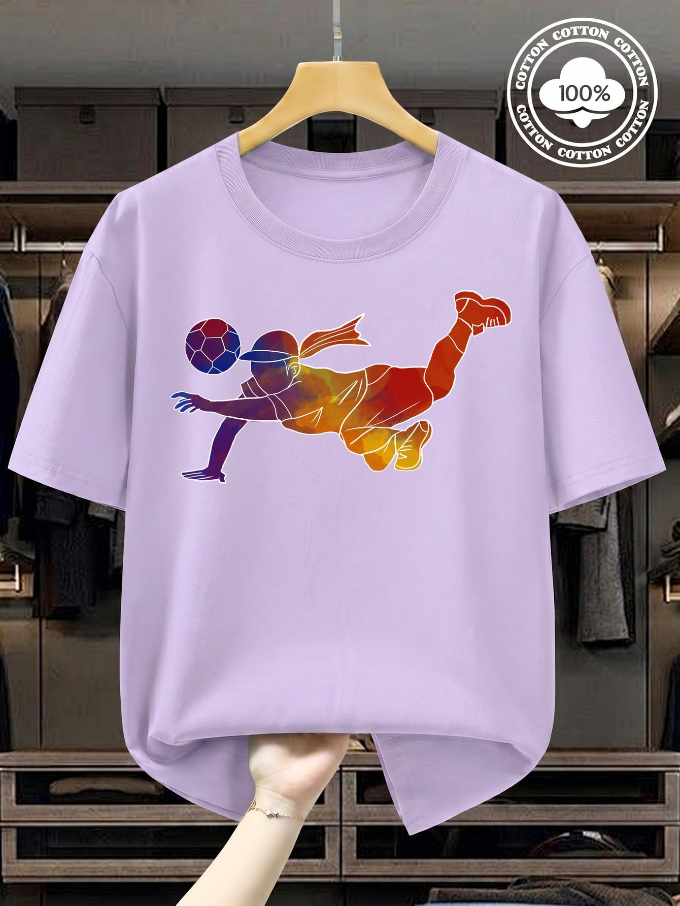 Women's Soccer Player Artistic Watercolor Print 100% Cotton T-Shirt