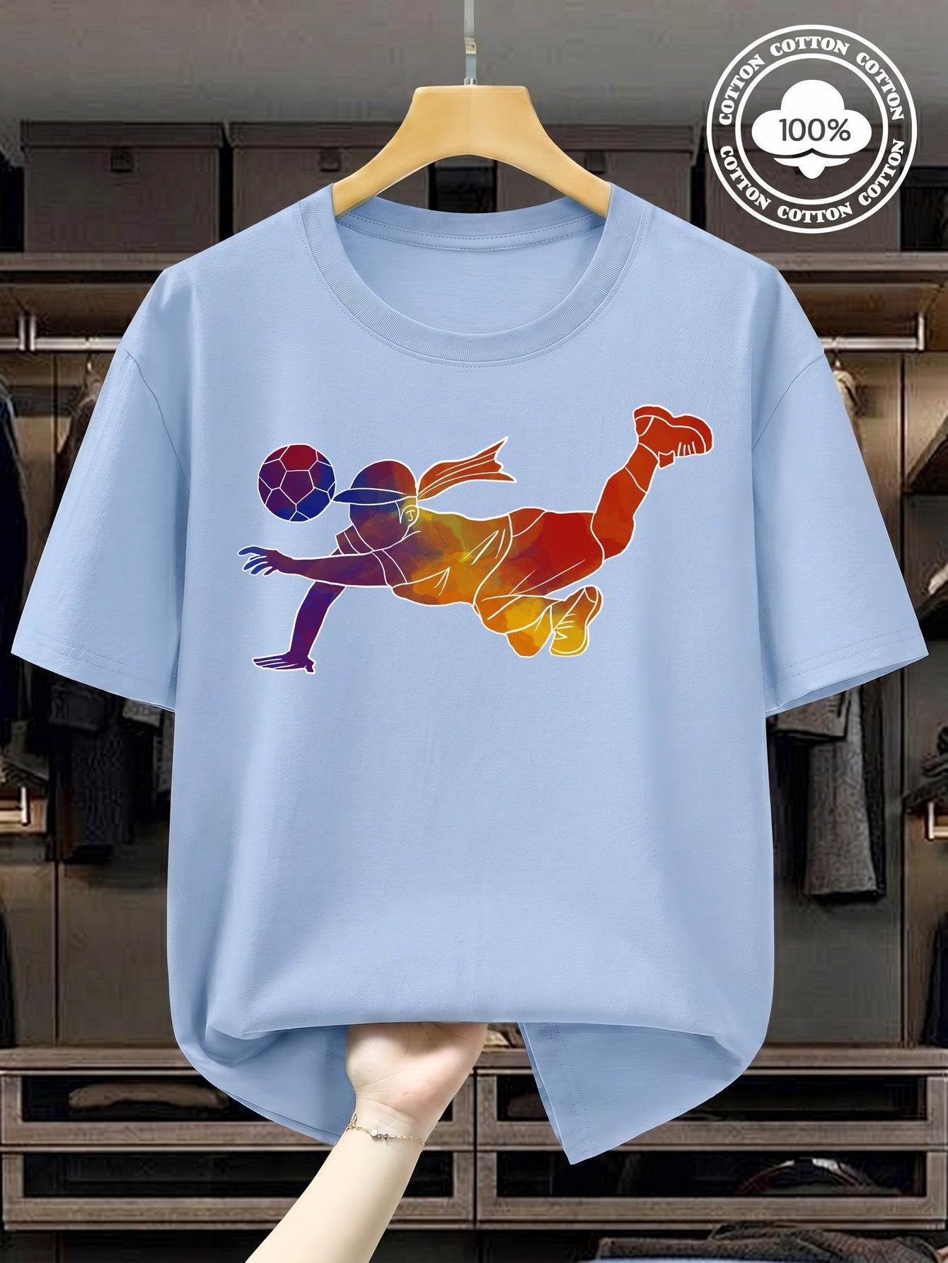 Women's Soccer Player Artistic Watercolor Print 100% Cotton T-Shirt