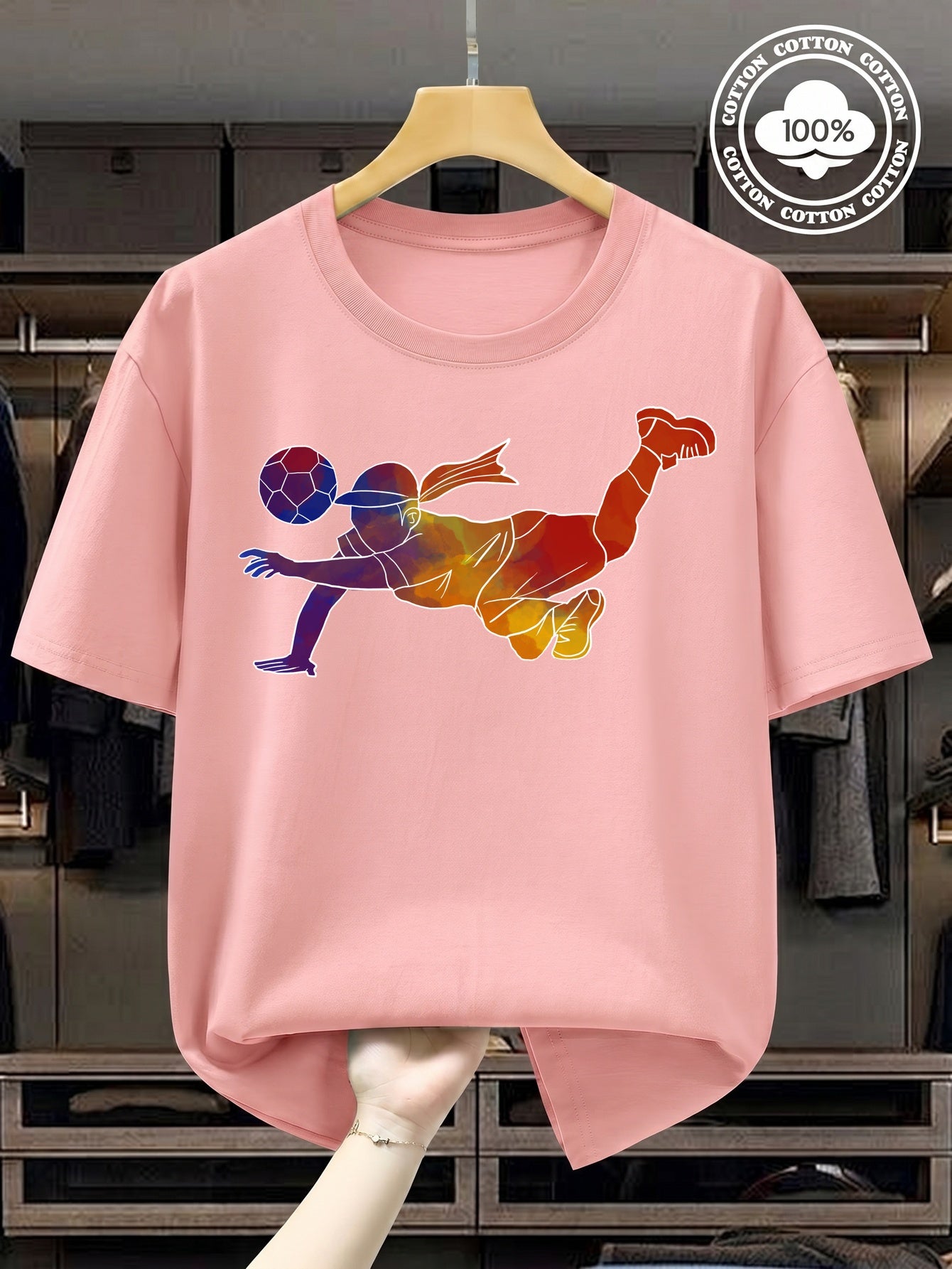 Women's Soccer Player Artistic Watercolor Print 100% Cotton T-Shirt