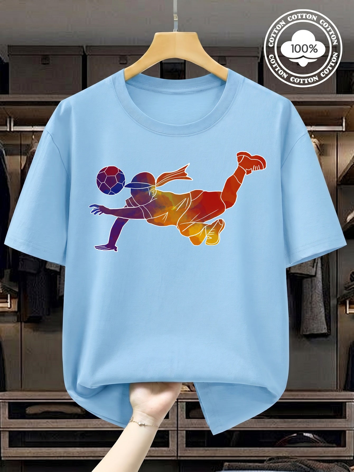Women's Soccer Player Artistic Watercolor Print 100% Cotton T-Shirt