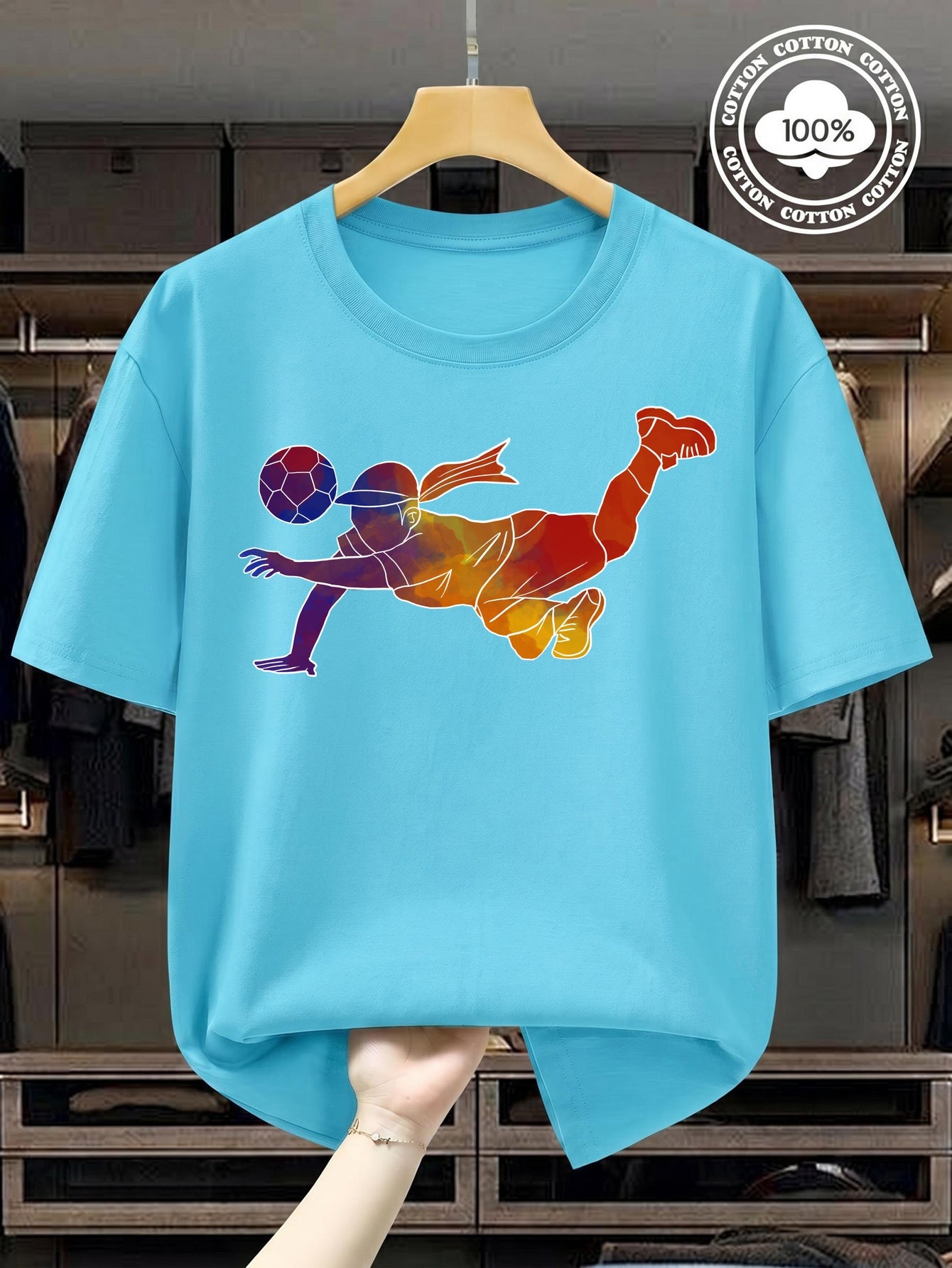Women's Soccer Player Artistic Watercolor Print 100% Cotton T-Shirt