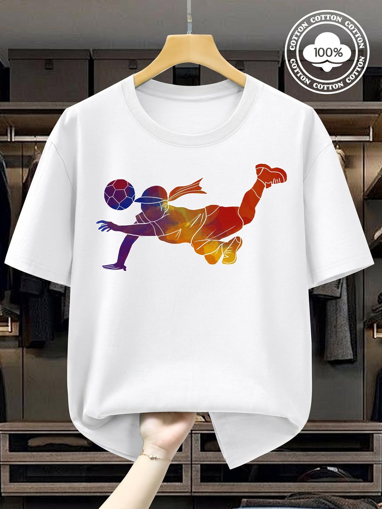 Women's Soccer Player Artistic Watercolor Print 100% Cotton T-Shirt