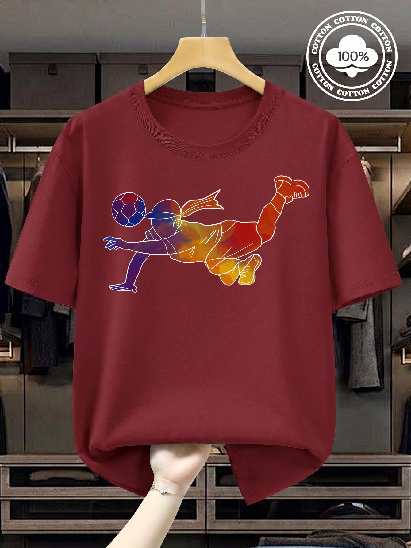 Women's Soccer Player Artistic Watercolor Print 100% Cotton T-Shirt
