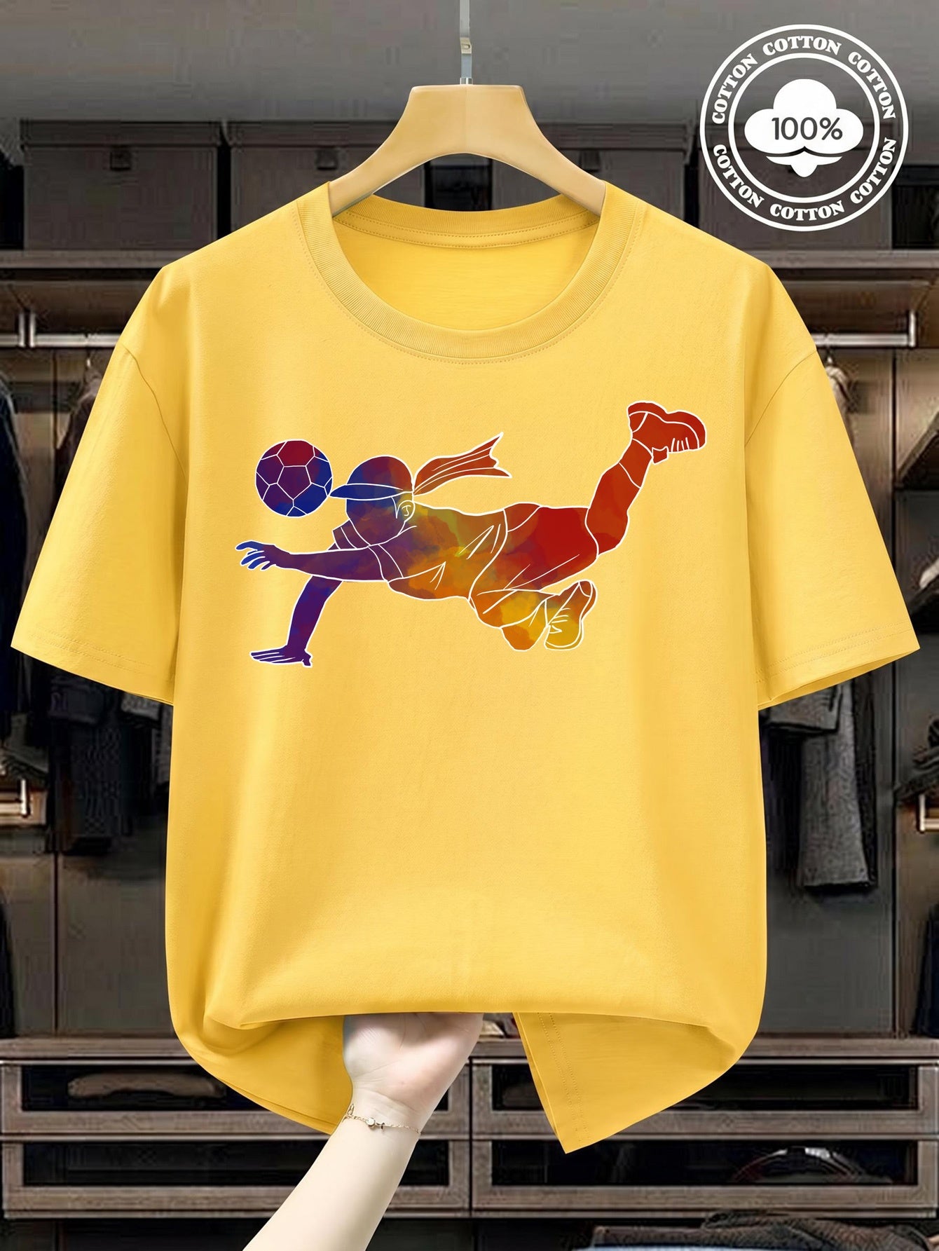 Women's Soccer Player Artistic Watercolor Print 100% Cotton T-Shirt