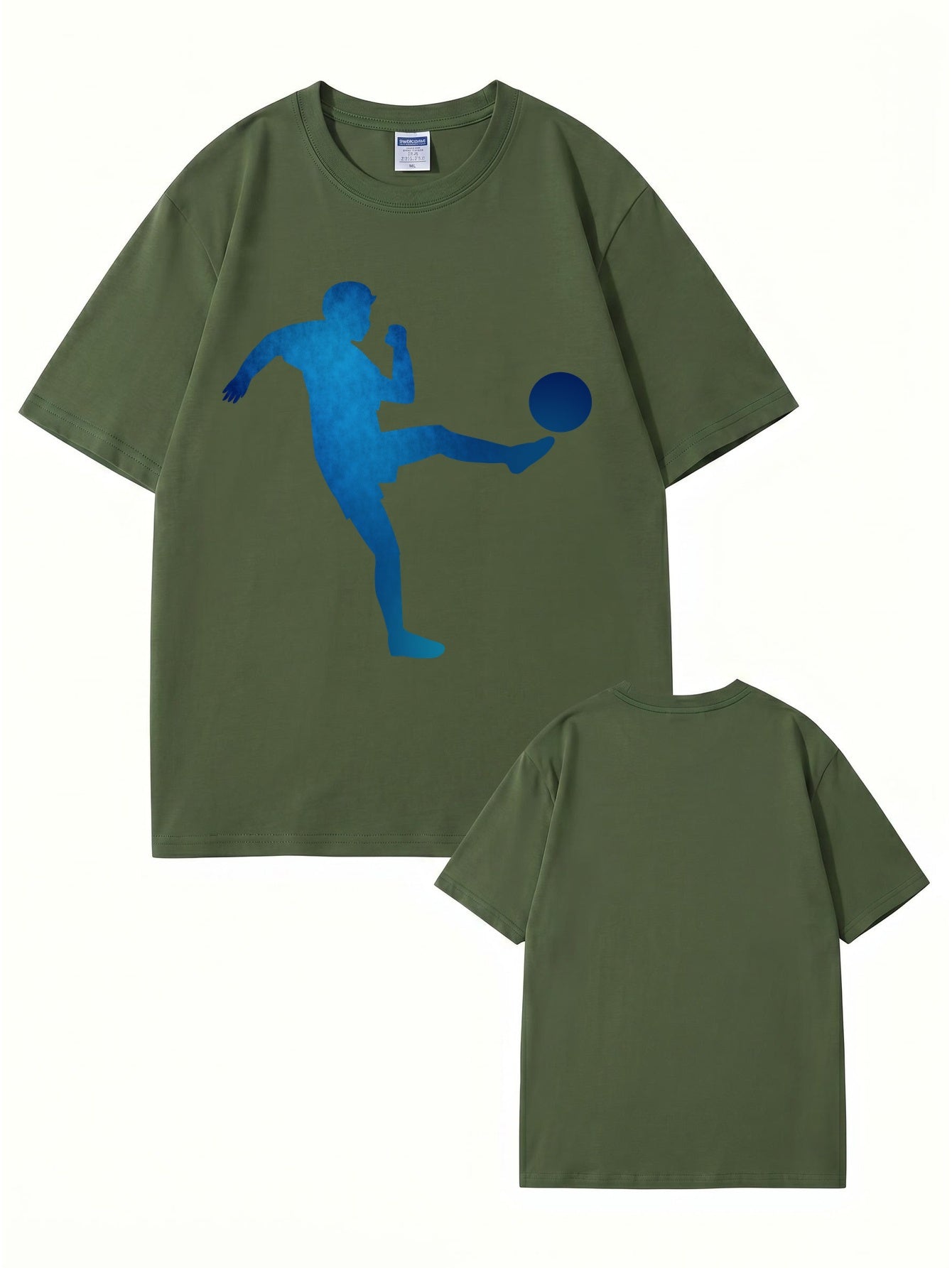 Blue Soccer Player Silhouette Graphic T-Shirt - Premium 200gsm Cotton