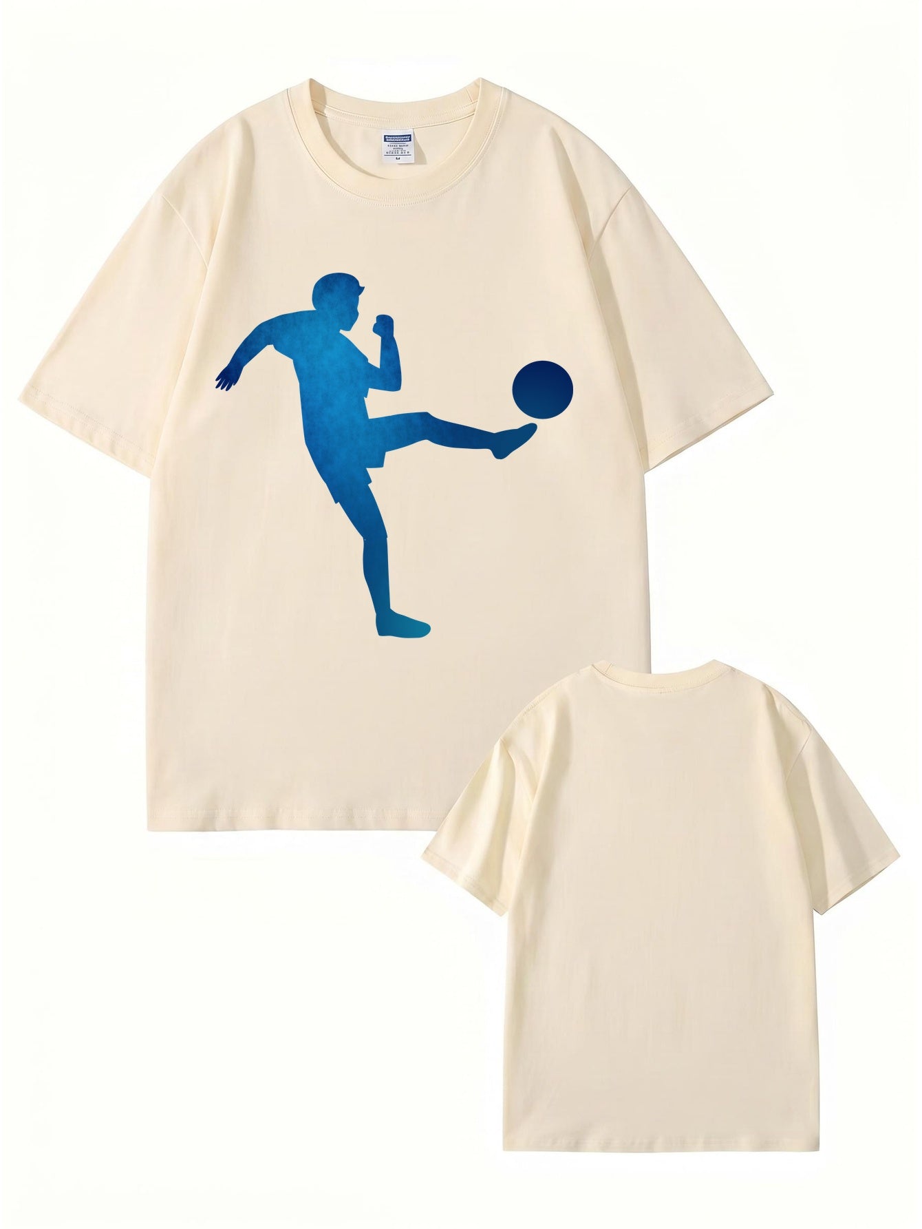 Blue Soccer Player Silhouette Graphic T-Shirt - Premium 200gsm Cotton