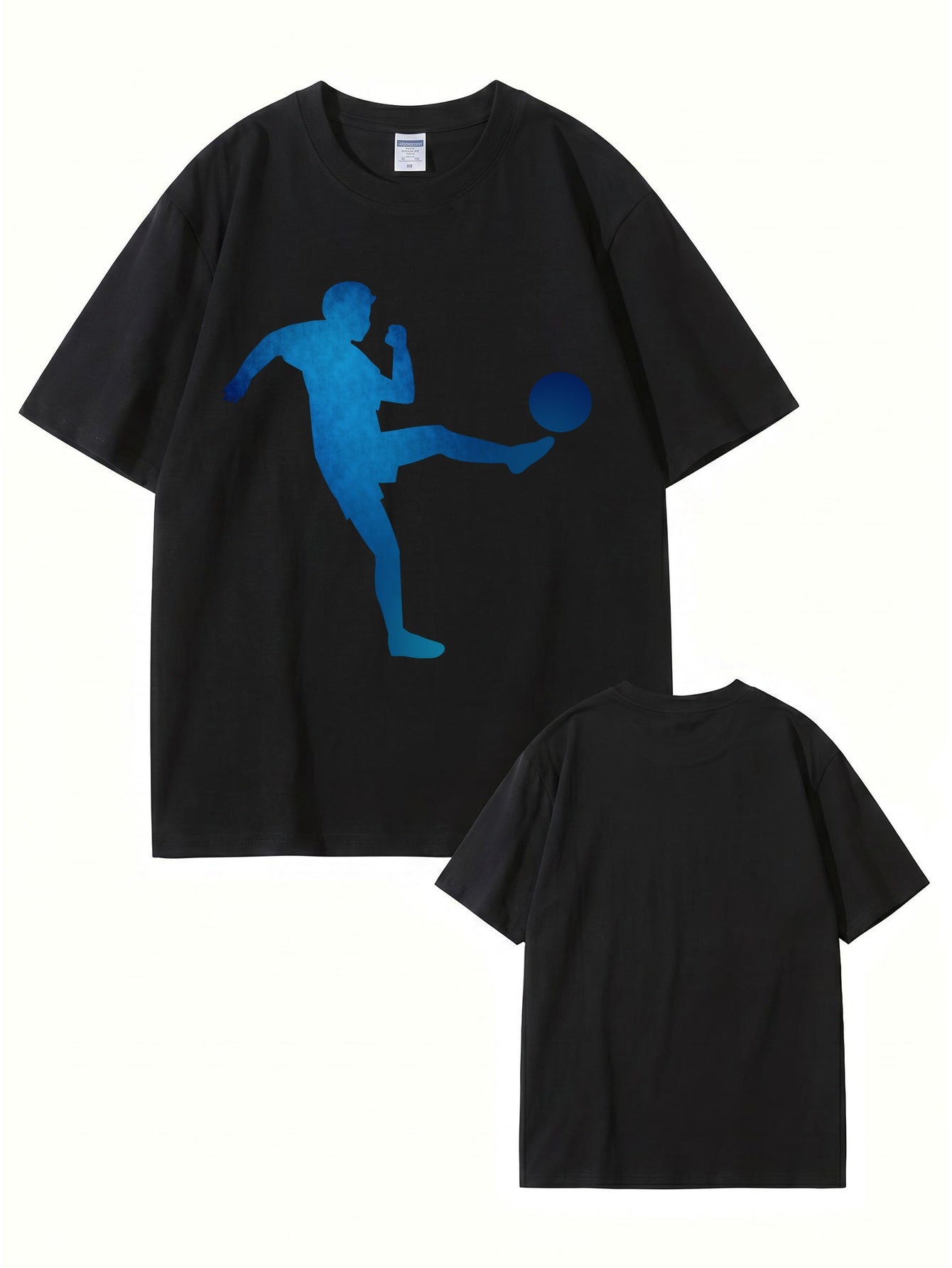 Blue Soccer Player Silhouette Graphic T-Shirt - Premium 200gsm Cotton