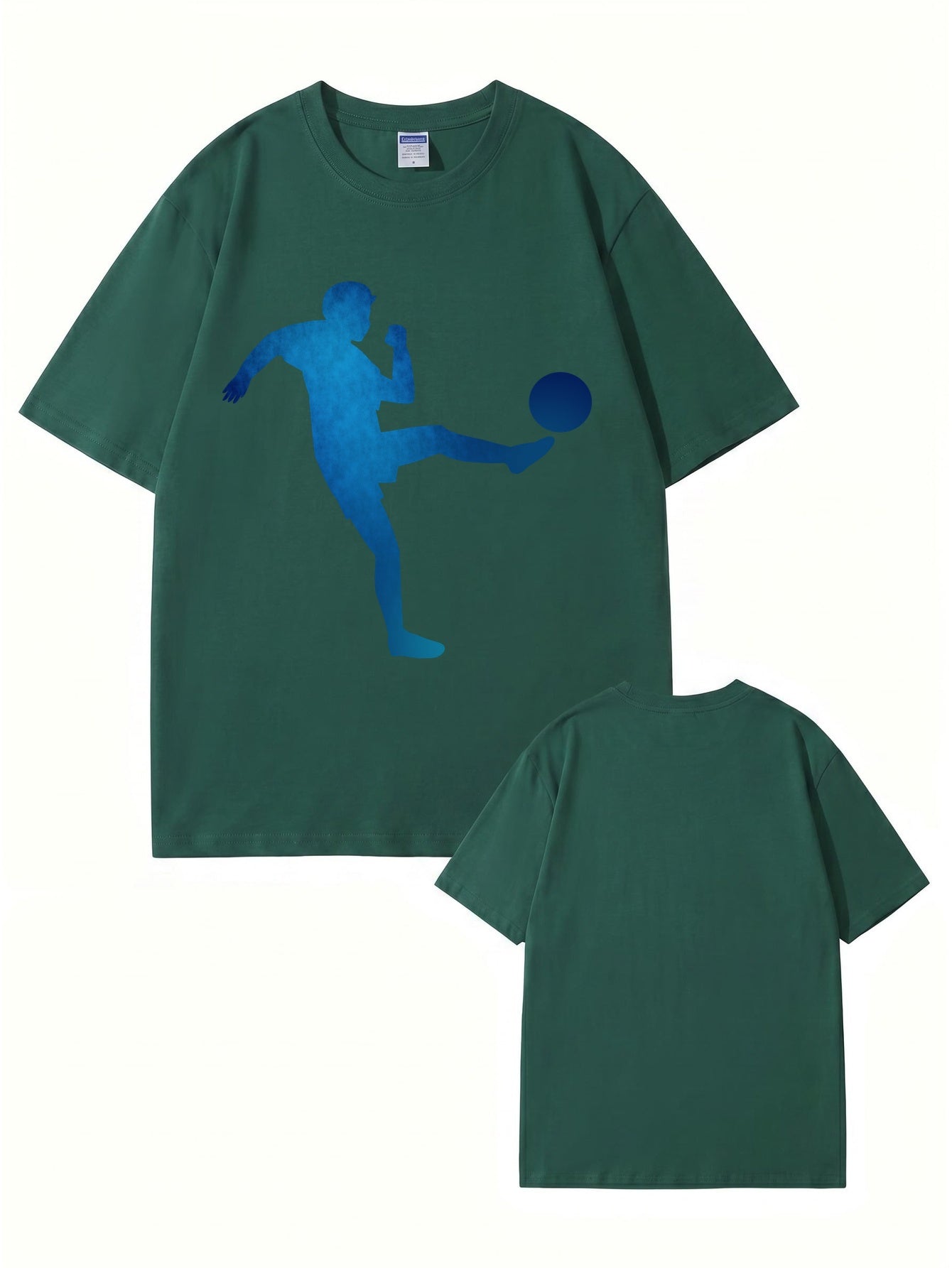 Blue Soccer Player Silhouette Graphic T-Shirt - Premium 200gsm Cotton