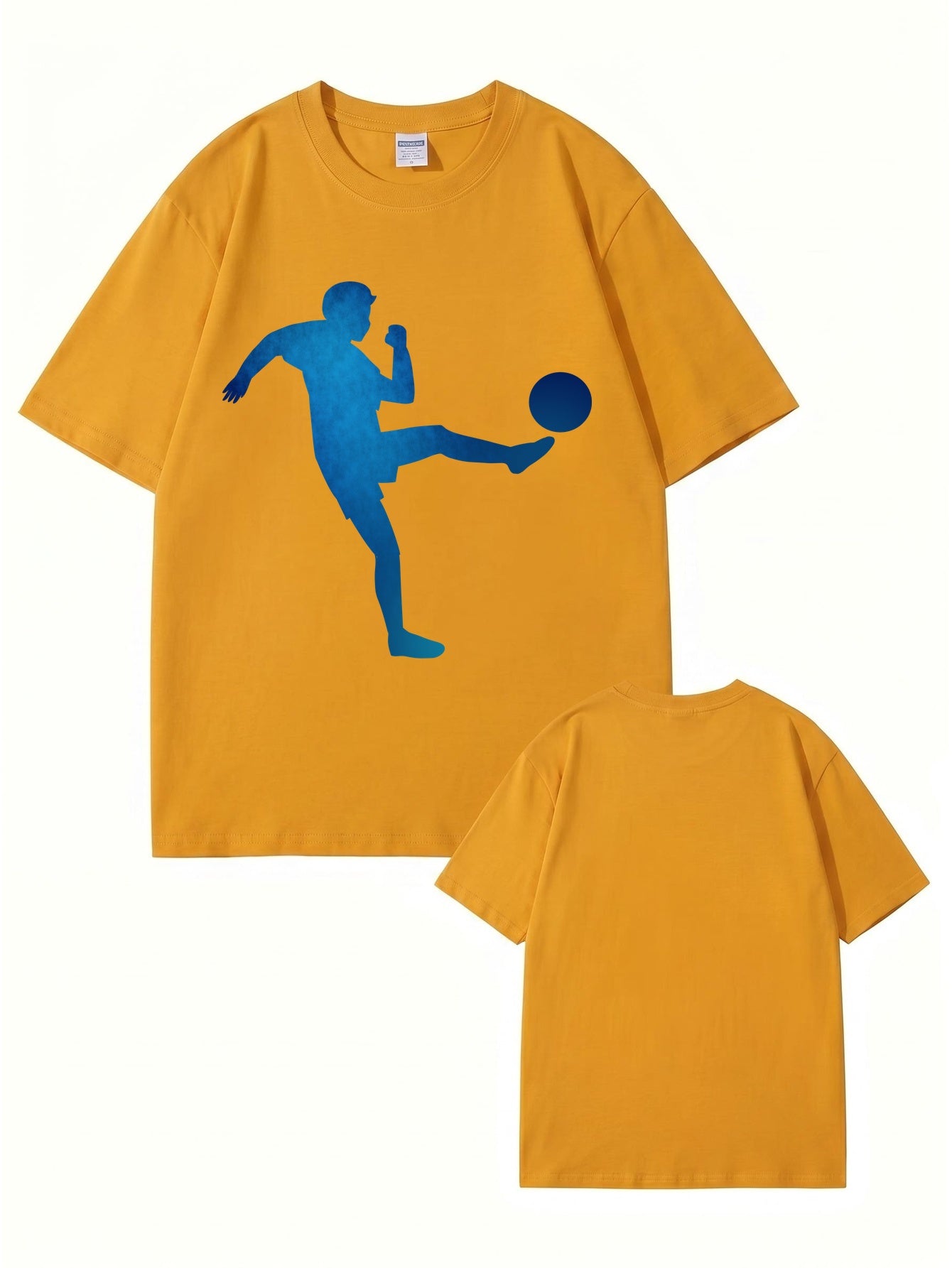Blue Soccer Player Silhouette Graphic T-Shirt - Premium 200gsm Cotton