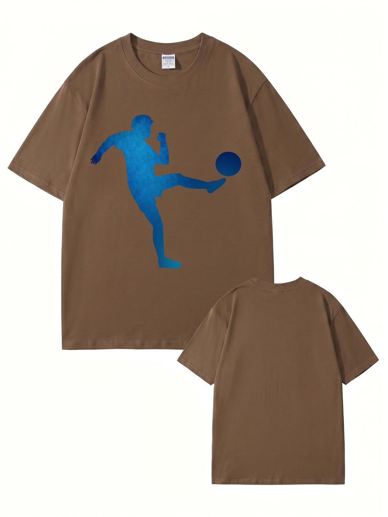 Blue Soccer Player Silhouette Graphic T-Shirt - Premium 200gsm Cotton